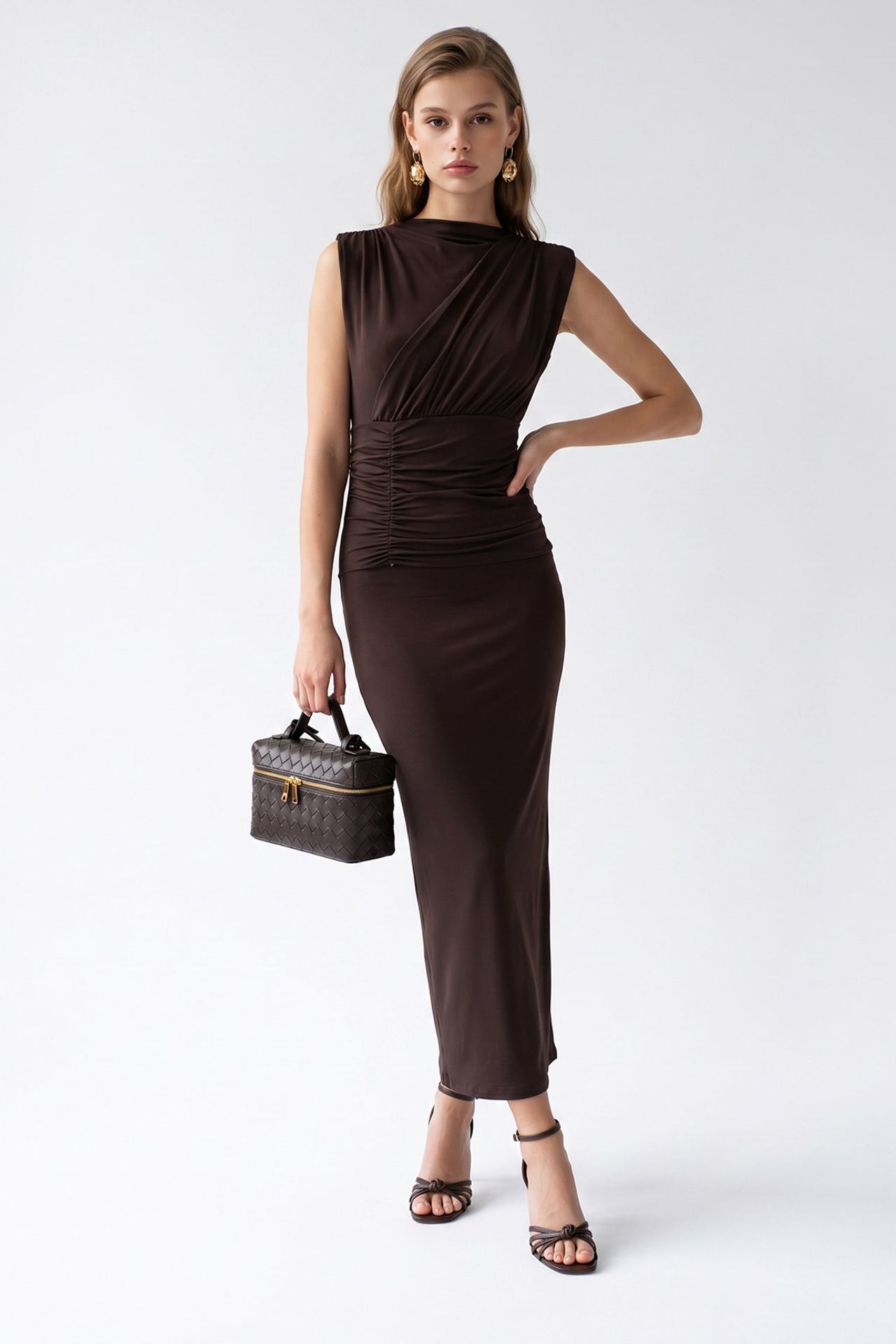MIXRAY Sleeveless Bodycon Maxi Dress With Cowl Neck 3