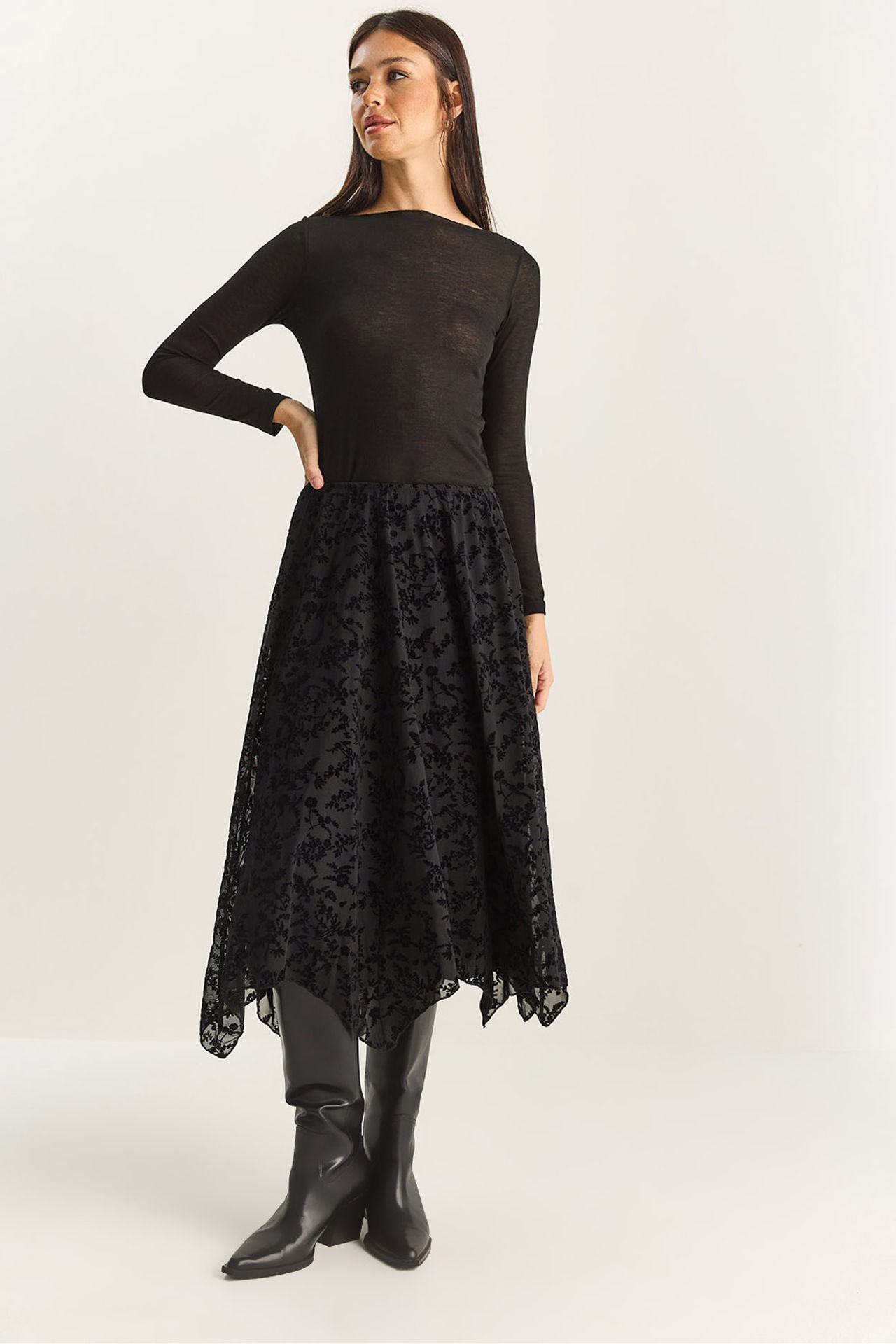 LUCCI High Waist Asymmetric Midi Skirt 1