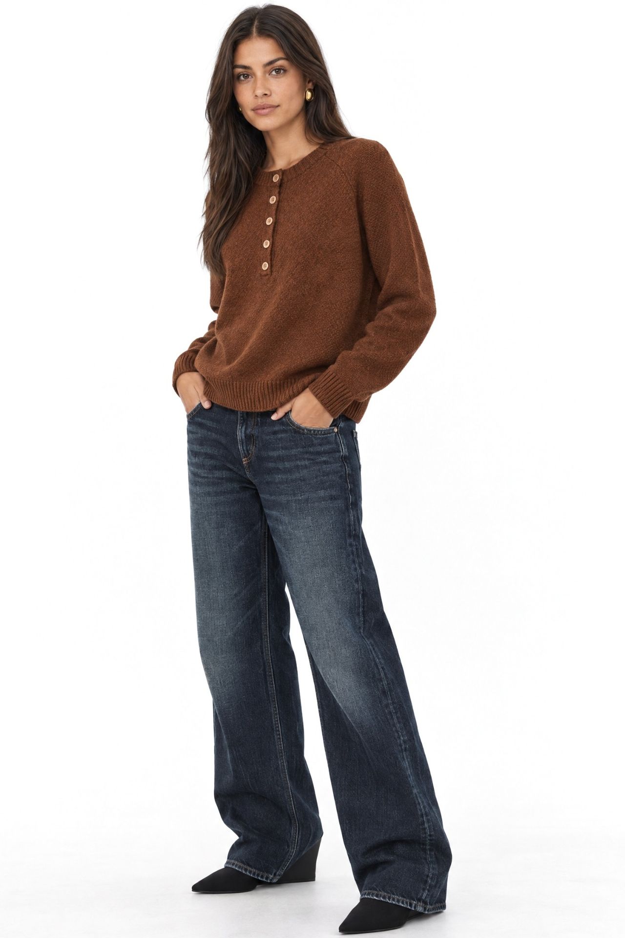 MIXRAY Women's Crew Neck Button Sweater 3