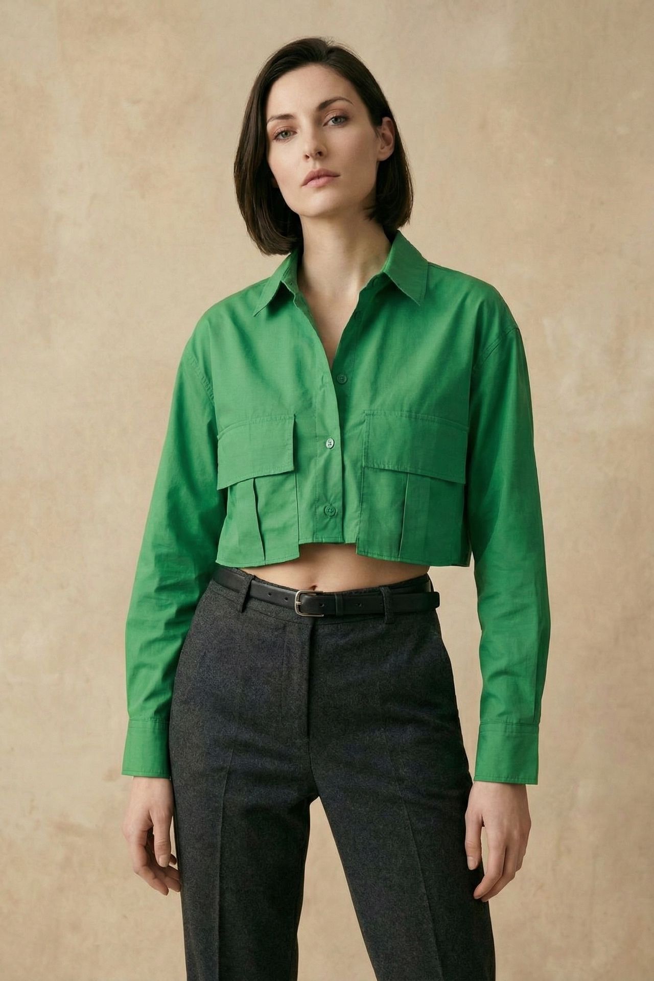 MY FASHION Cotton Poplin Crop Shirt 6