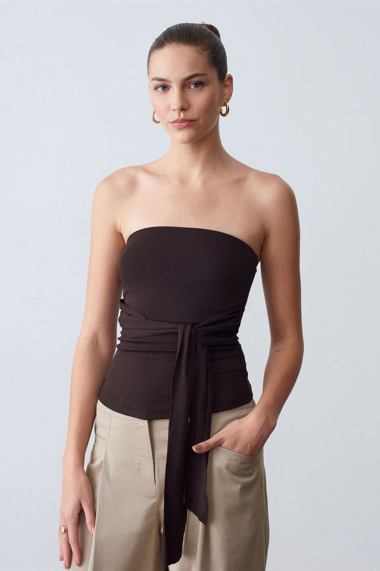 DILVIN Slim Fit Strapless Bandeau Blouse 3