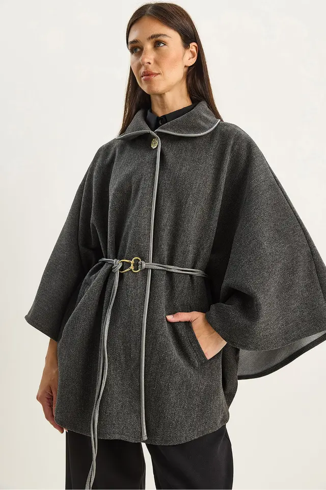 LUCCI Oversized Textured Wool Blend Overcoat with Jacket Collar