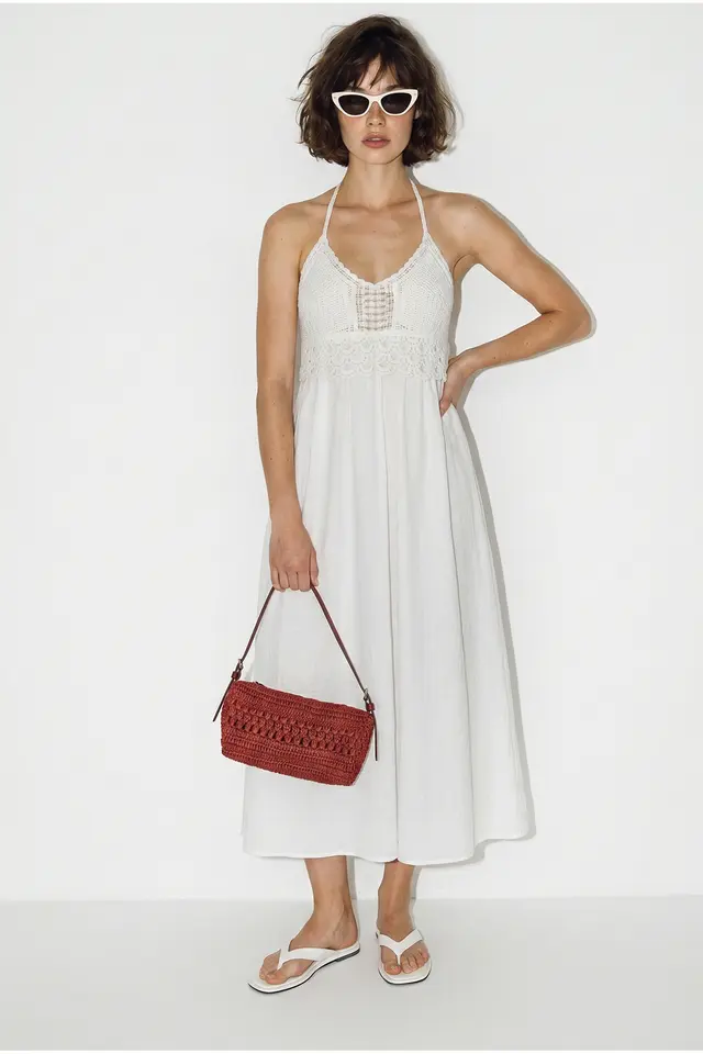LUCCI Halter Lace A-Line Midi Dress