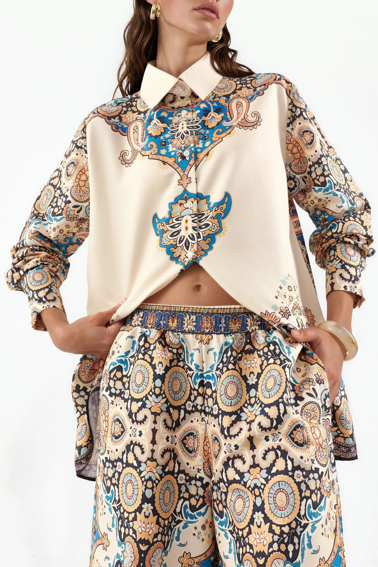 MSN Paisley Shirt And Wide-Leg Trousers Set