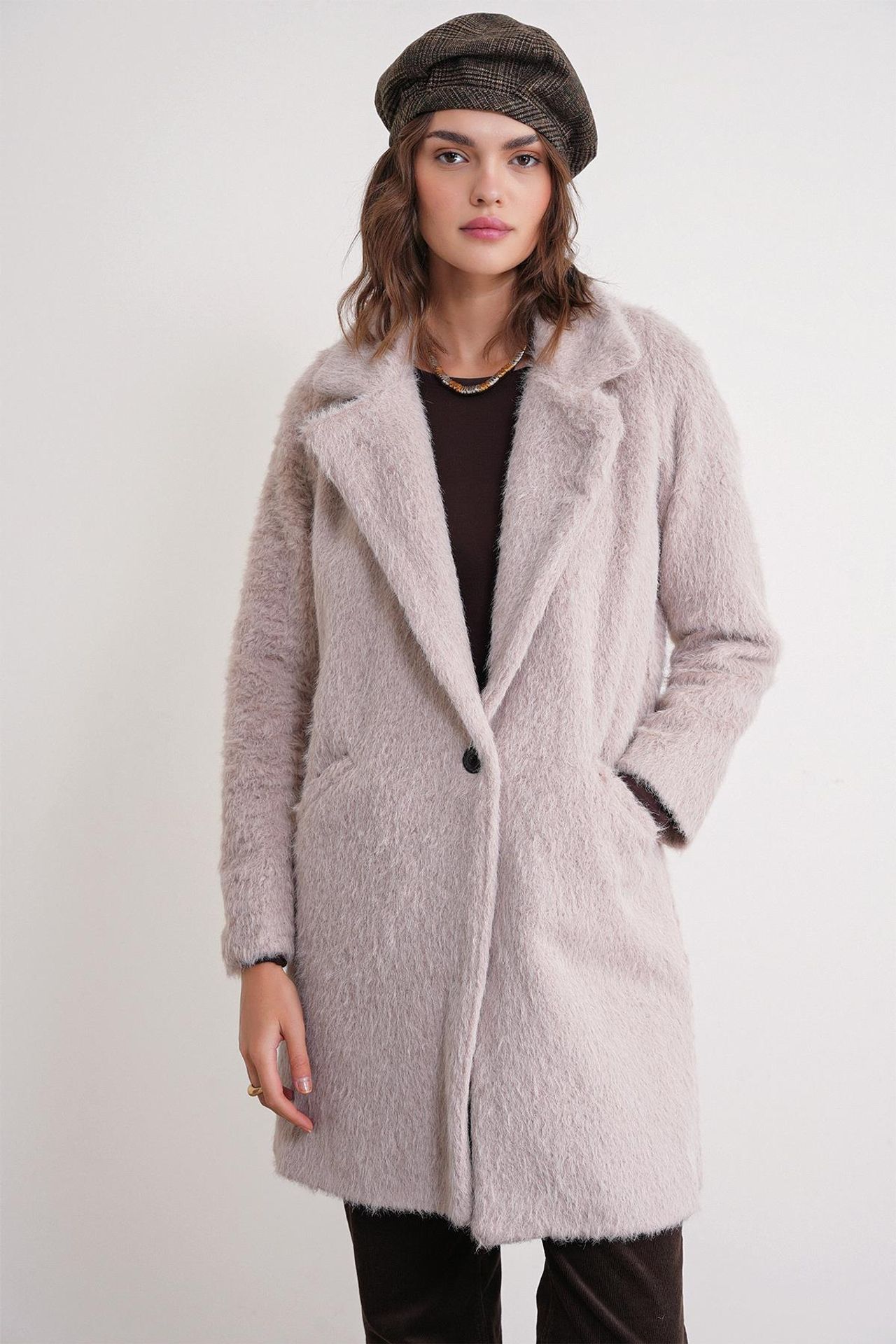 Mixray Textured Long Coat with Jacket Collar