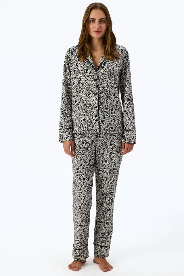 PENTI Noir Garden Leopard Print Long Sleeve Shirt Trousers Pajama Set