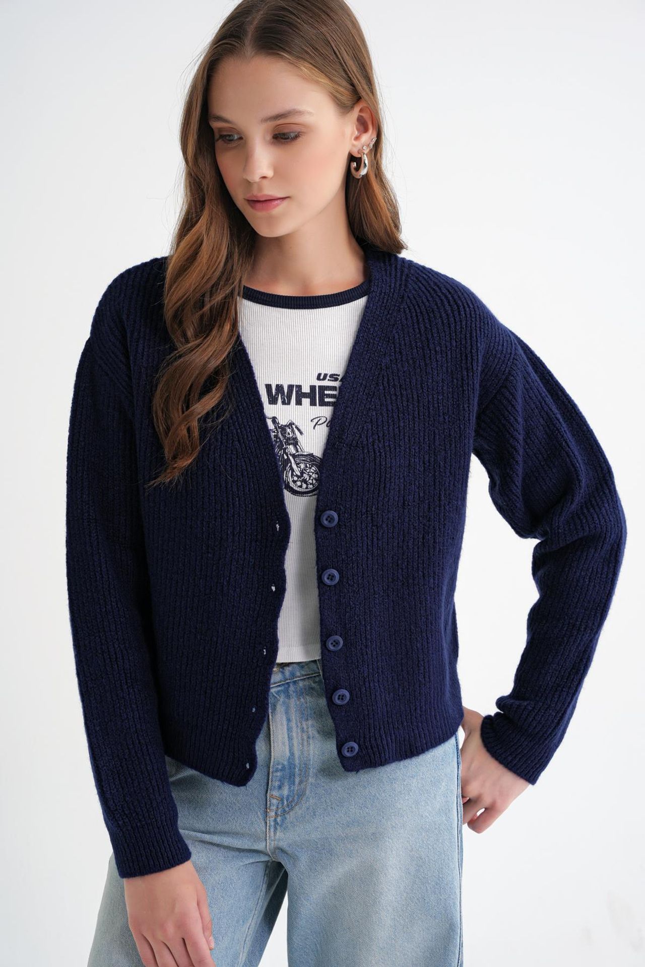 Mixray Textured V-Neck Button Cardigan 4