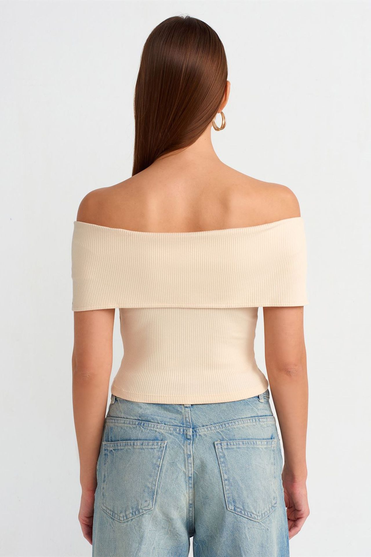 DILVIN Women's Off-shoulder Crop T-shirt With Zipper 2