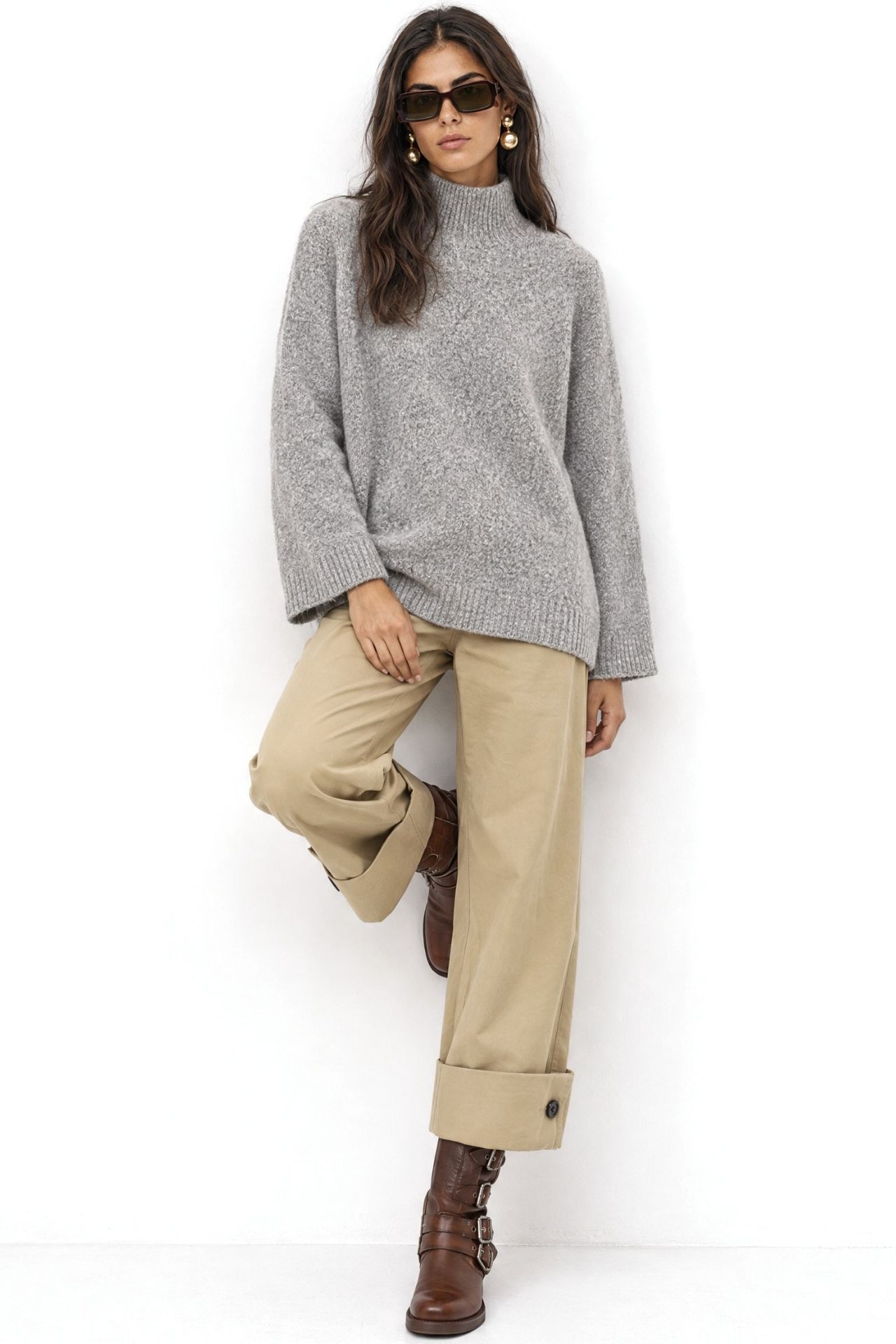 MIXRAY Oversized Ribbed Turtleneck Sweater 2