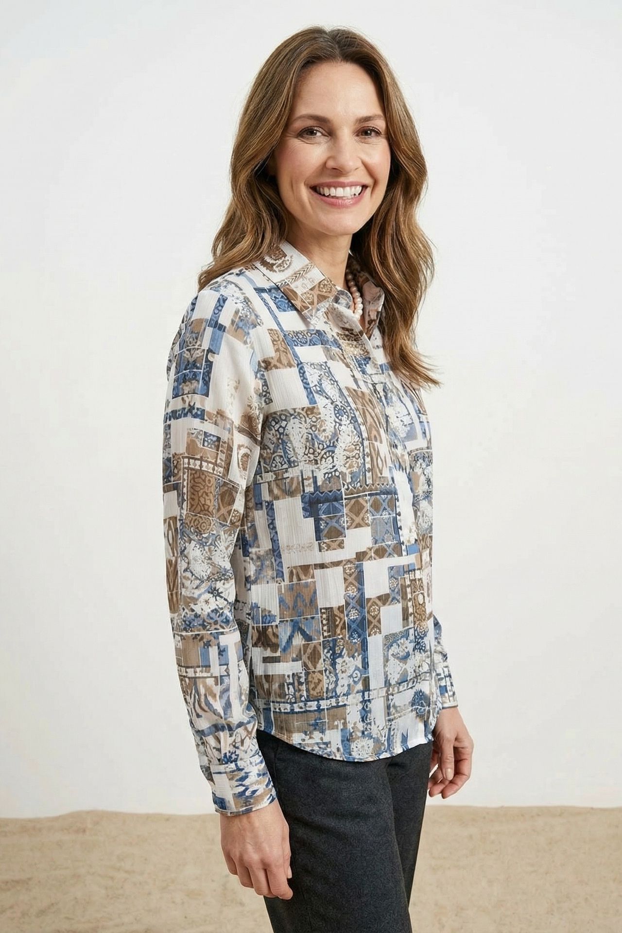MY FASHION Geometric Pattern Button-Up Shirt 3