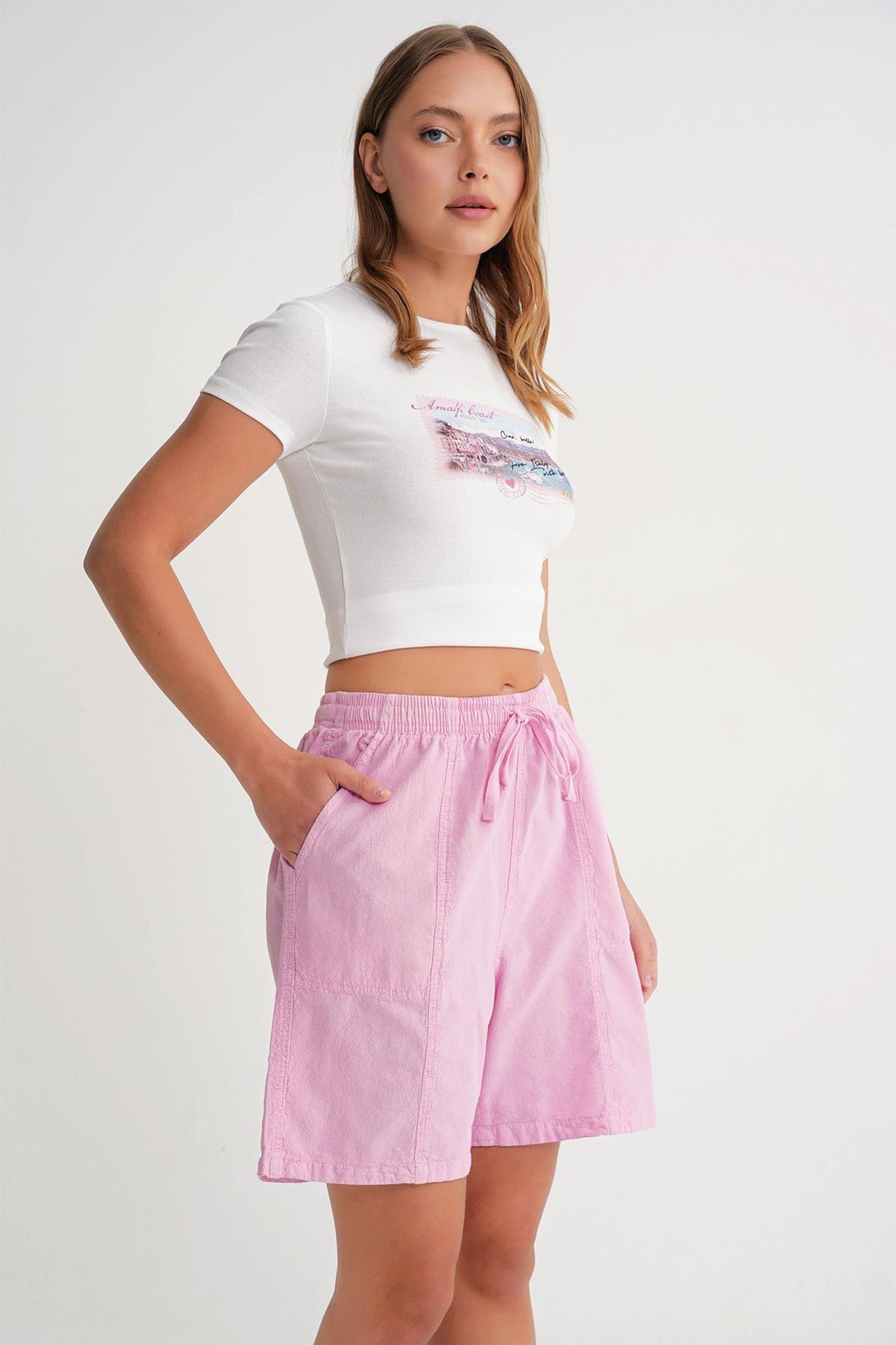 Mixray High Waist Cotton Drawstring Mini Shorts 3