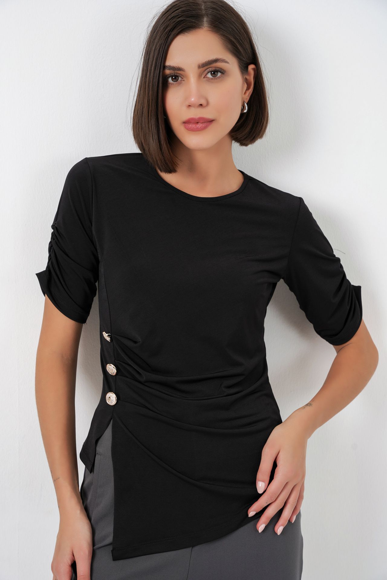 BDART Crew Neck Buttoned Blouse 1