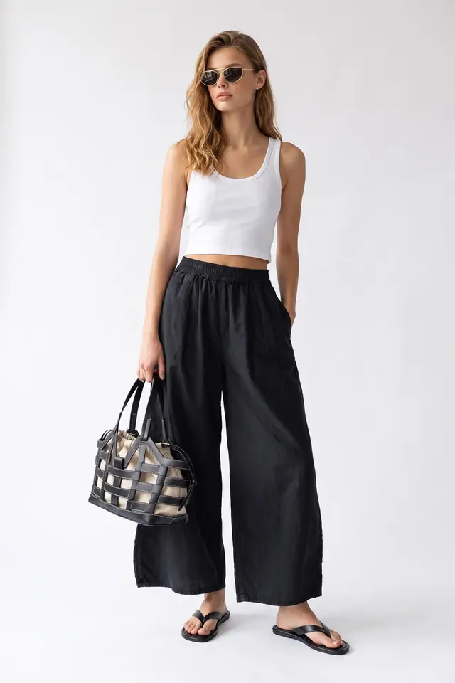 MIXRAY Wide-Leg Tencel Ankle-Length Trousers