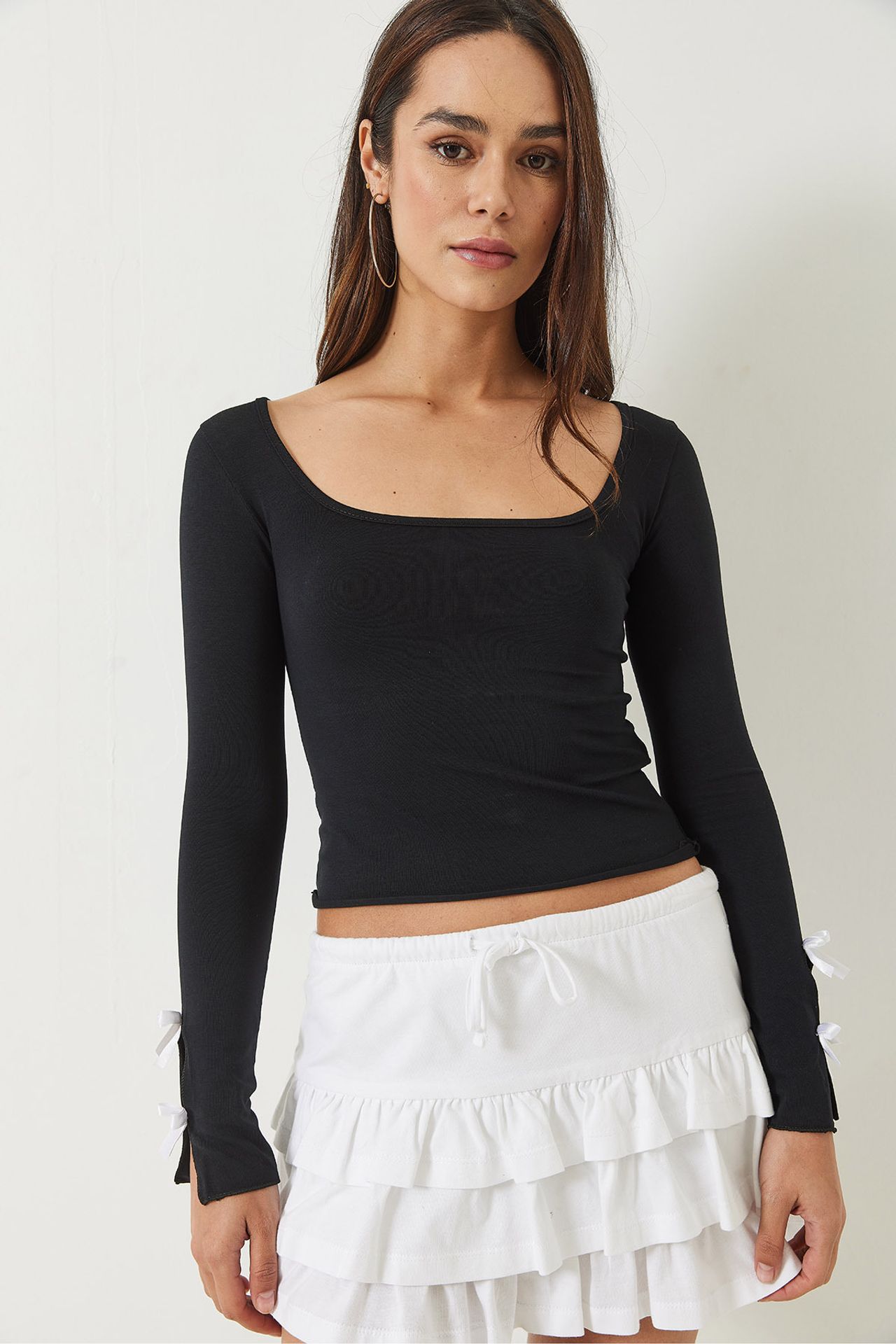 LUCCI Slim Fit U Collar Blouse with Bow Detail