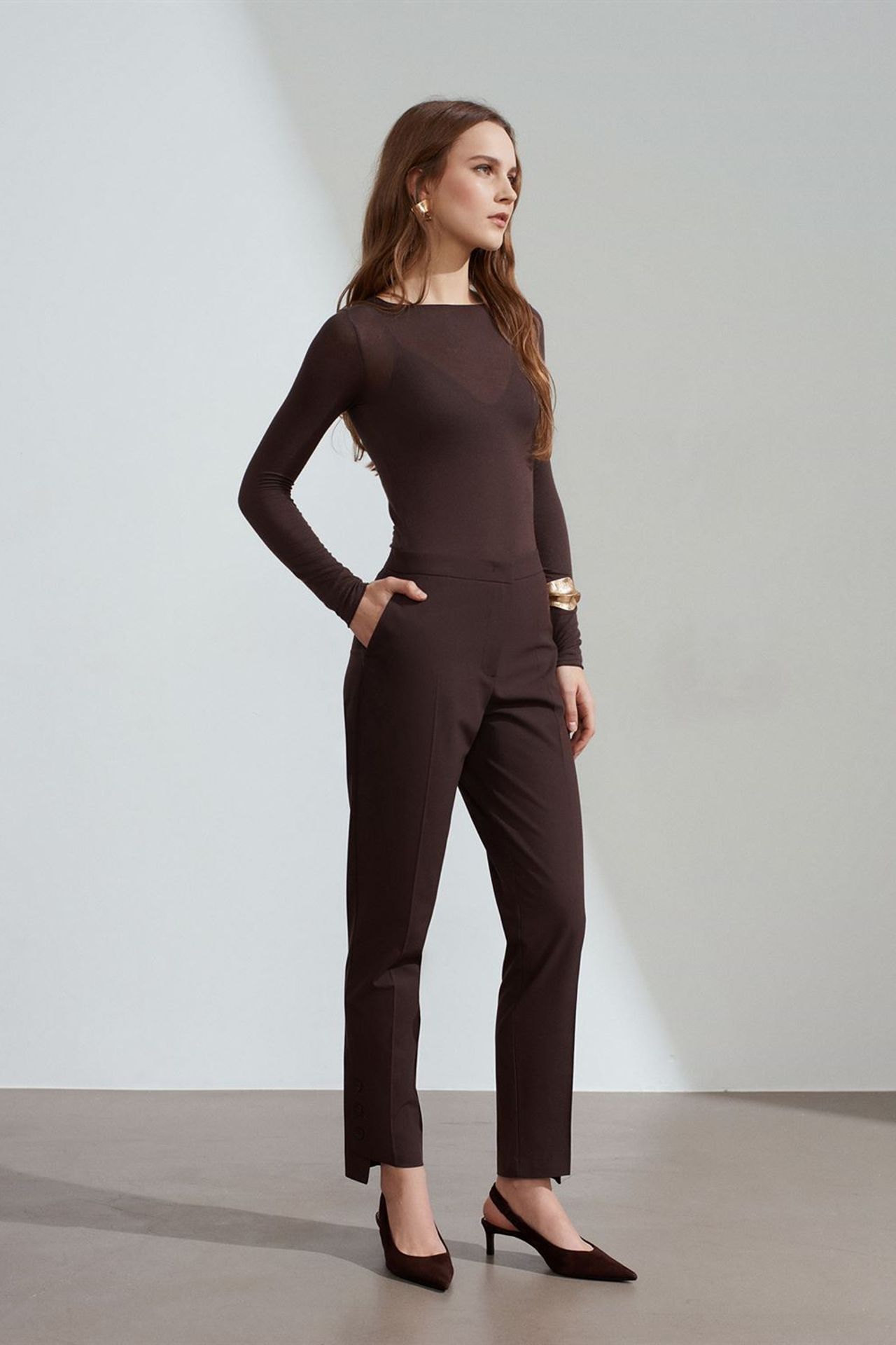 DILVIN Kadın Orta Bel Düz Kesim Krep Pantolon 4