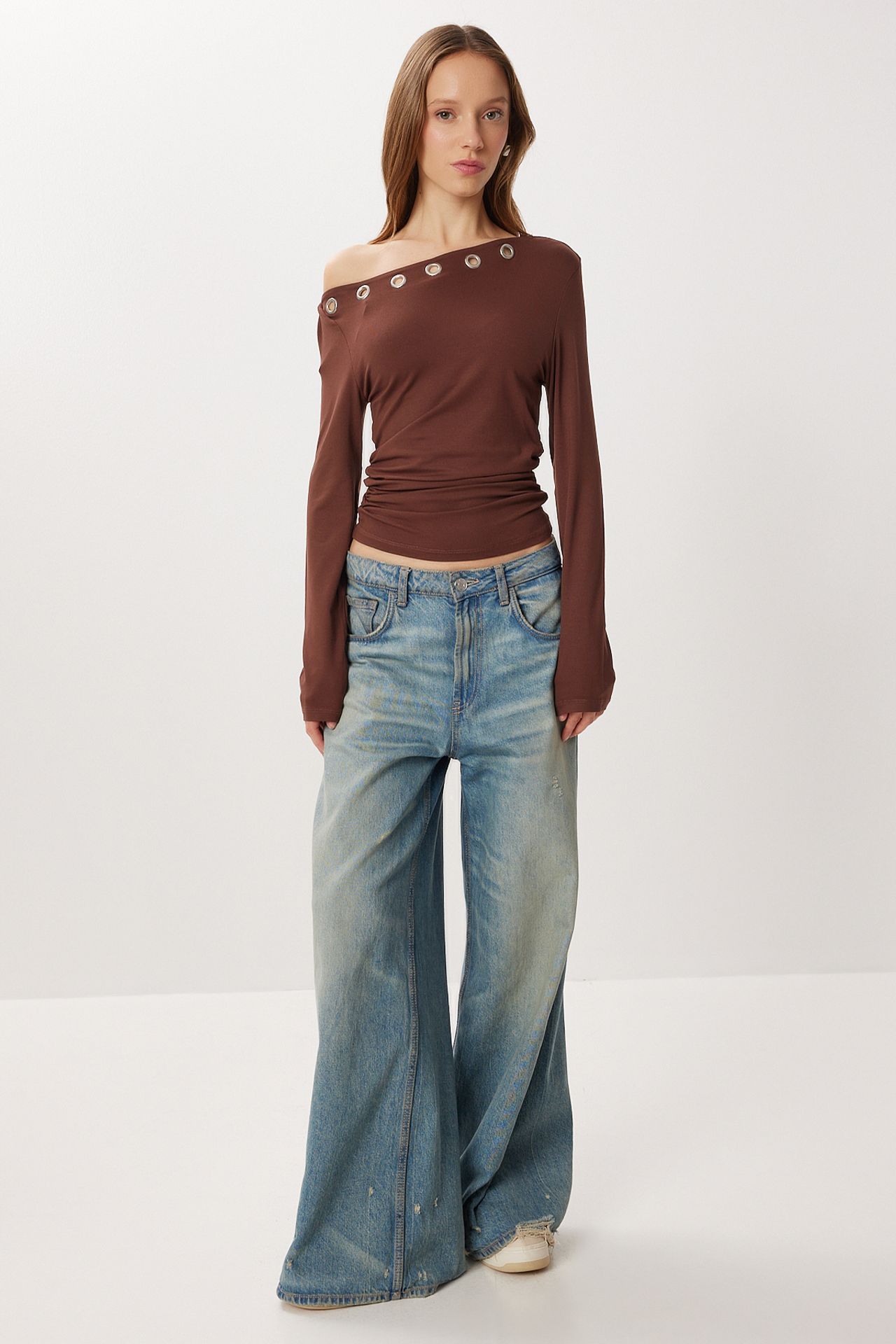 ISTANBUL Asymmetrical Collar Long Sleeve Viscose Blouse 3