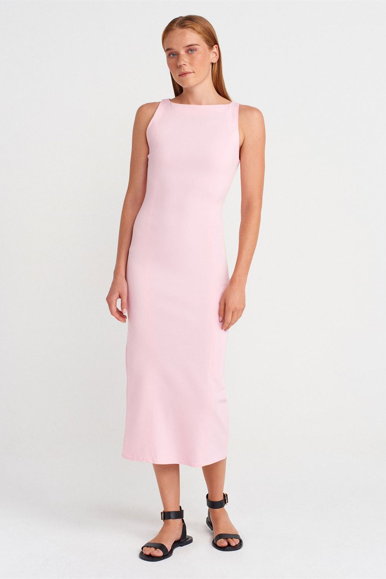 DILVIN Kolsuz, Yırtmaçlı Midi Bodycon Elbise 4