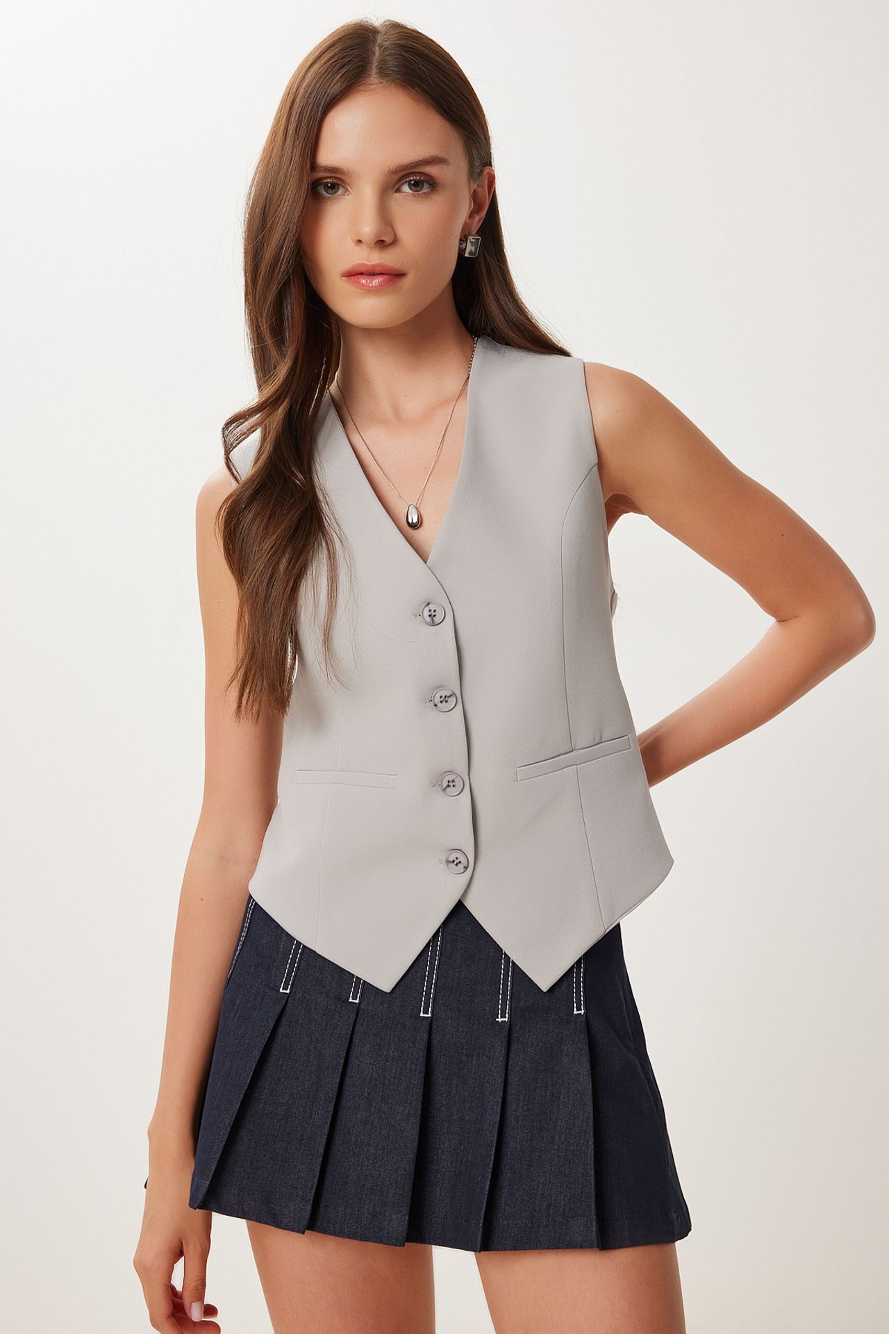 HiCCUP - Grey Istanbul Crop Button Waistcoat Women