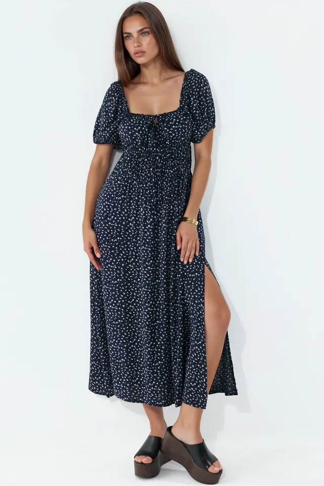 BUSEM Women's Viscose Poplin Midi Dress