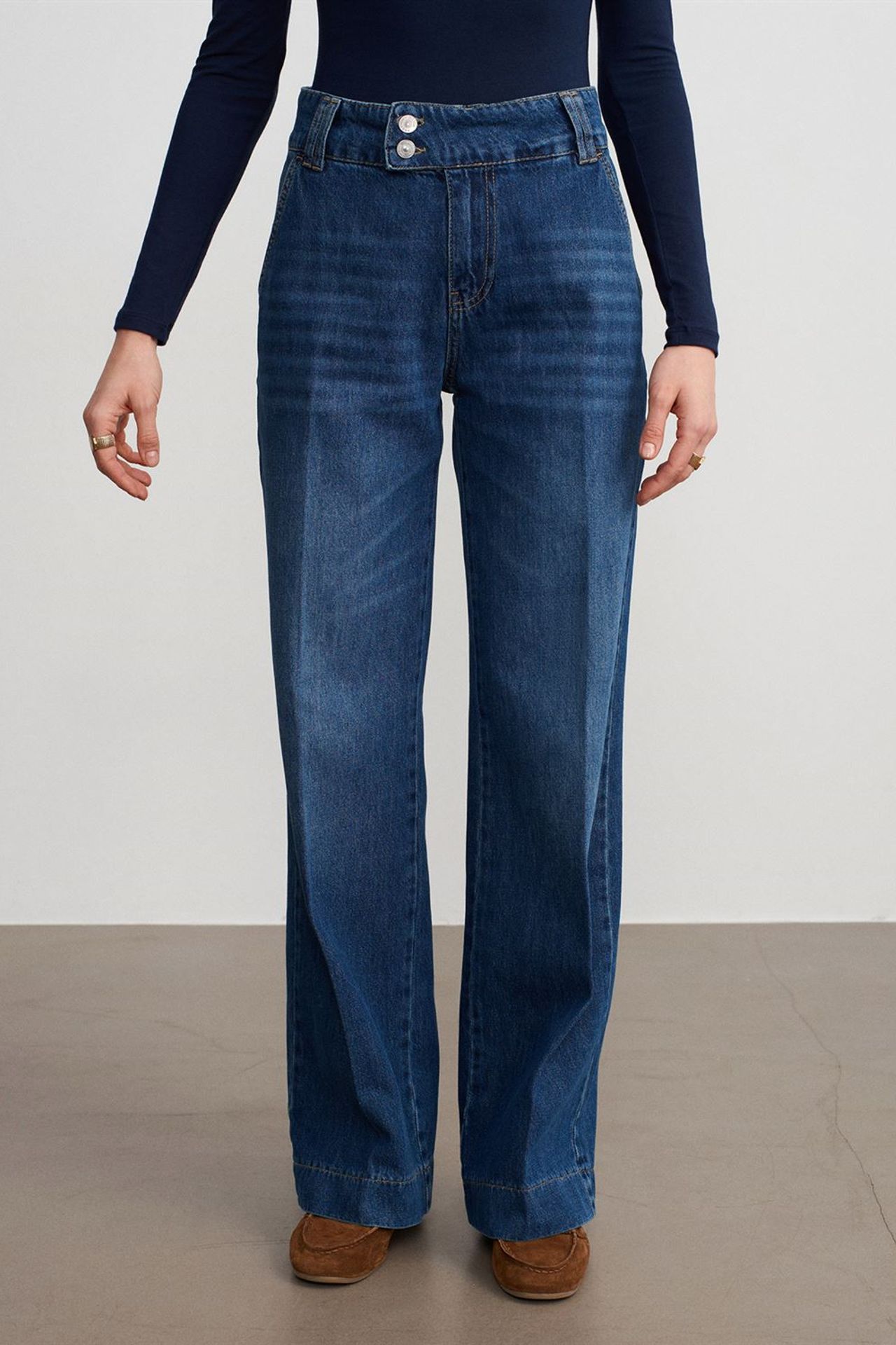 DILVIN High Waist Wide Leg Cotton Denim Jeans 3