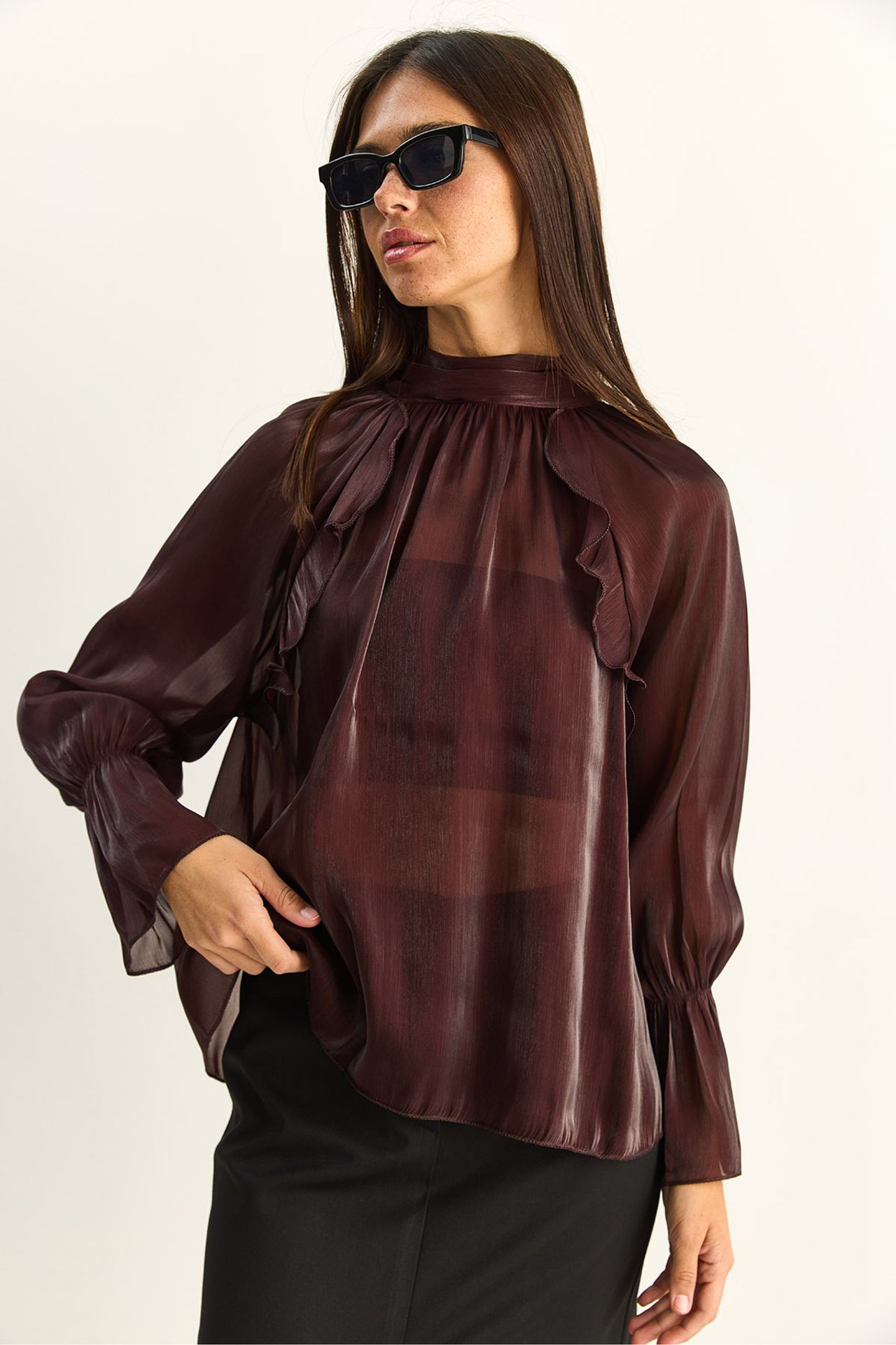 LUCCI Frilly Mandarin Collar Button-Up Shirt 3