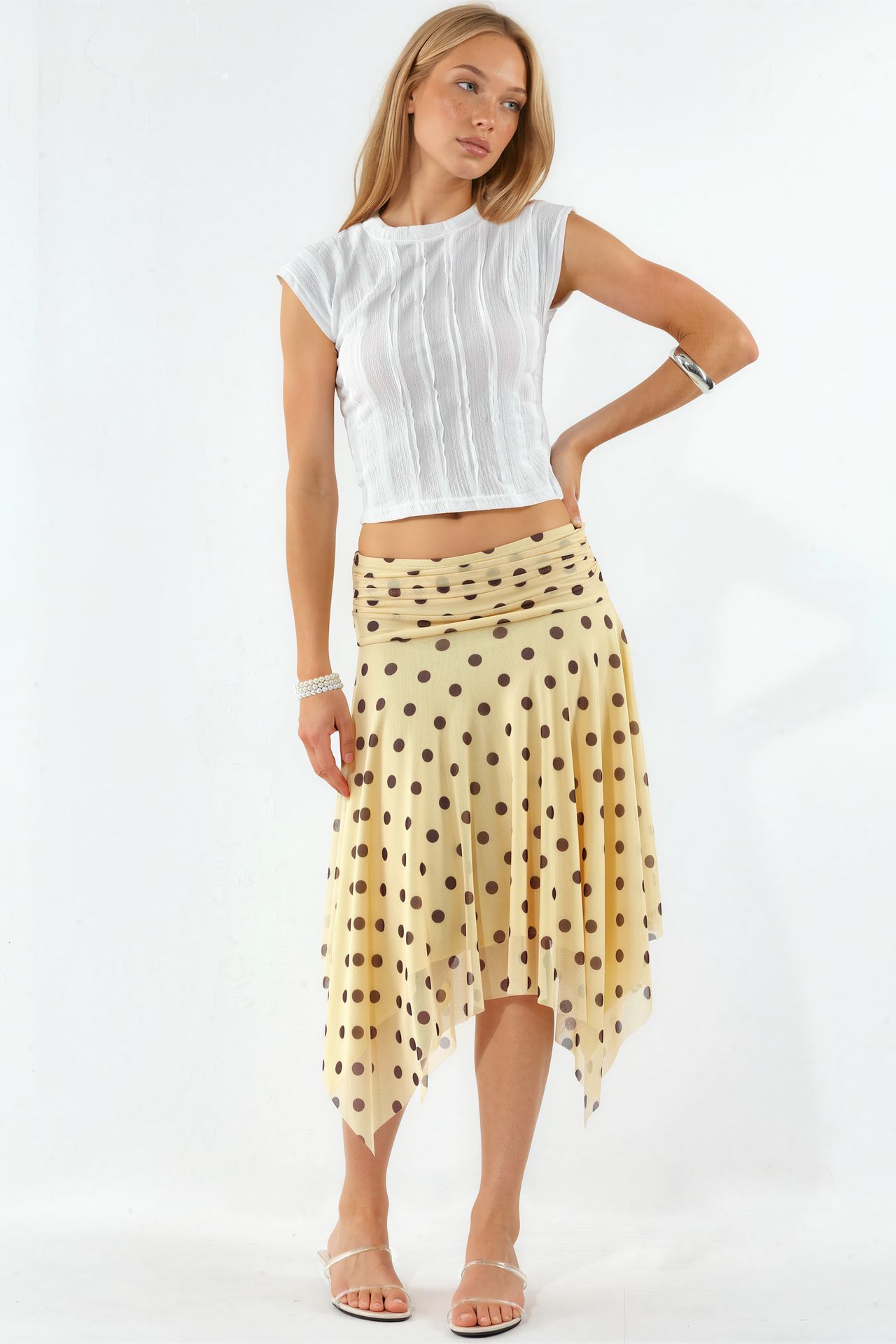 BUSEM High-Waist Polka Dot Midi A-Line Skirt 1