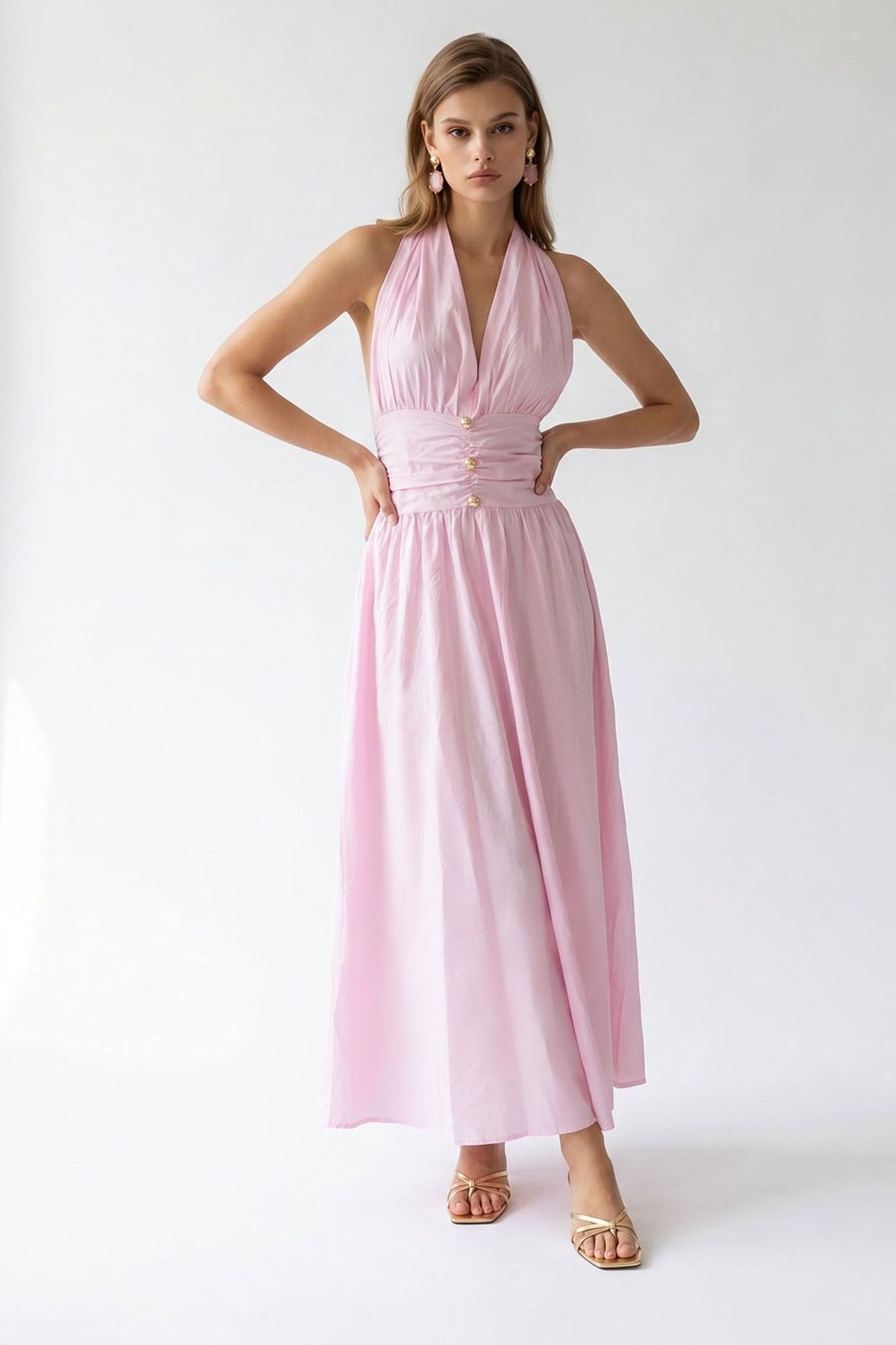 MIXRAY Women's Cotton Poplin Halter Maxi Dress 3