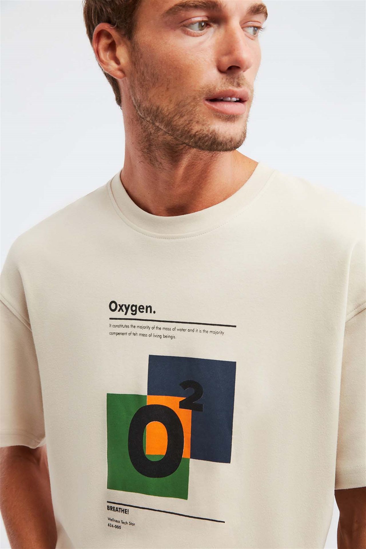 GRIMELANGE Baskılı Oversize Bisiklet Yaka Tişört 3