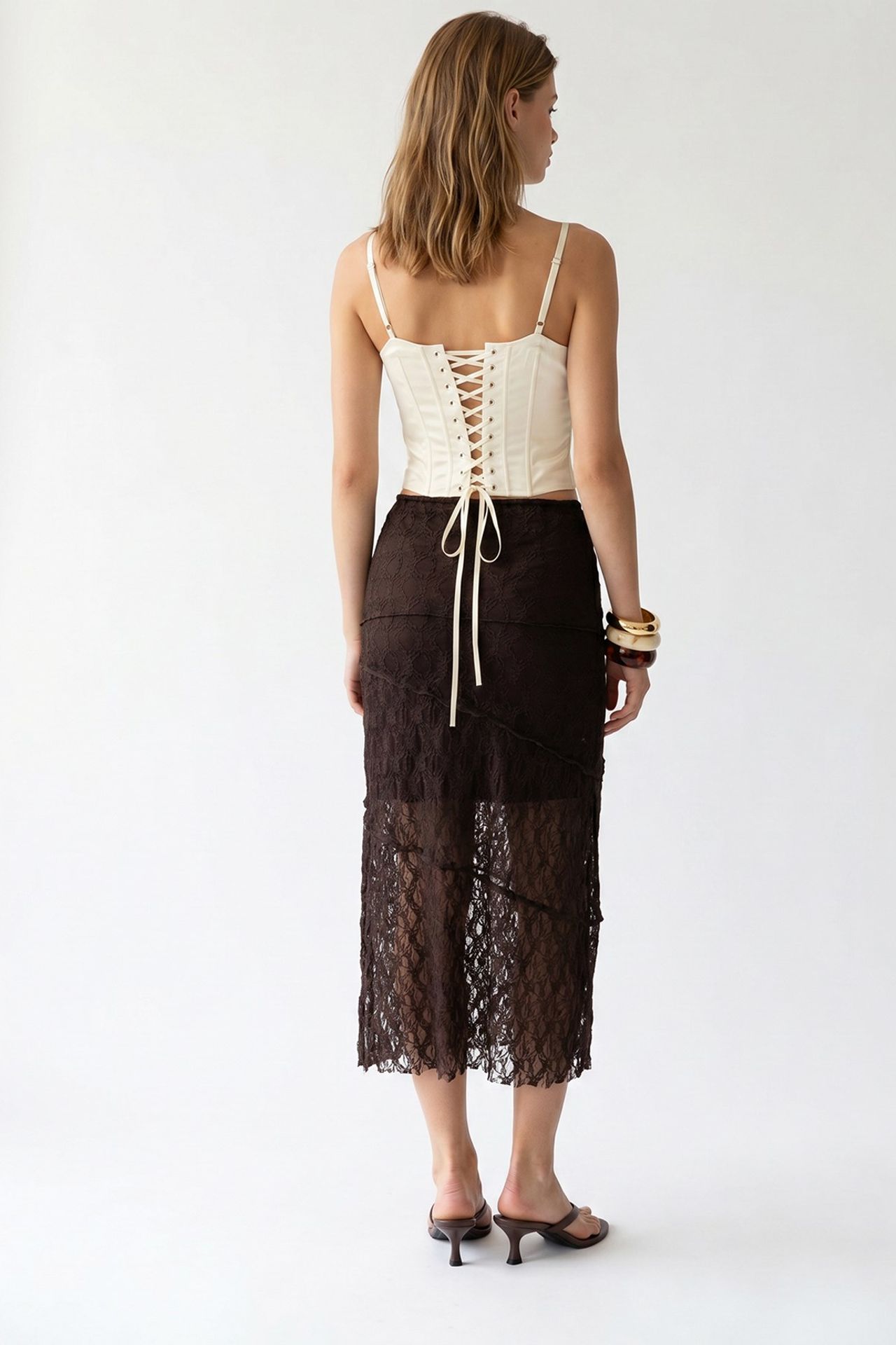 MIXRAY High Waist Lace Midi Skirt 5