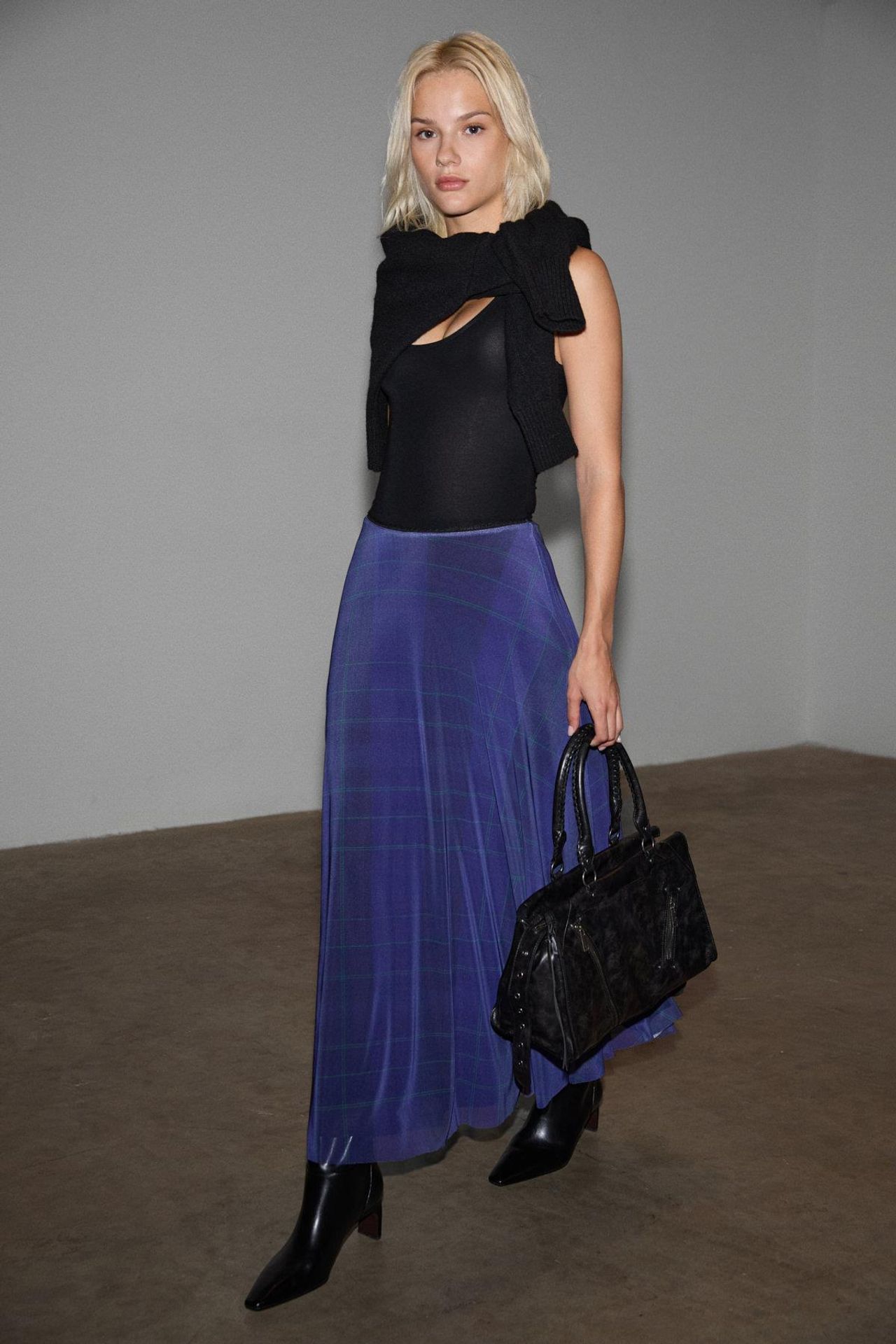GRIMELANGE High-Waist Plaid Maxi A-Line Skirt 1