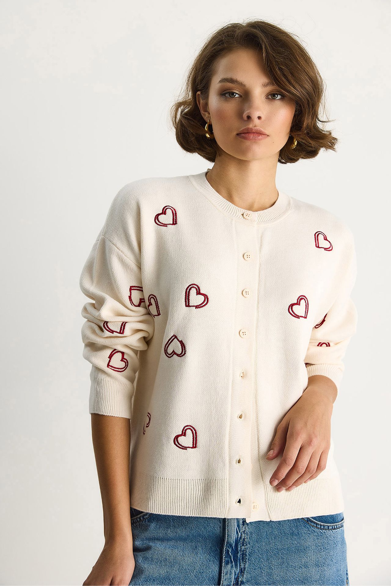 LUCCI Long Knitted Cardigan with Button Collar 4