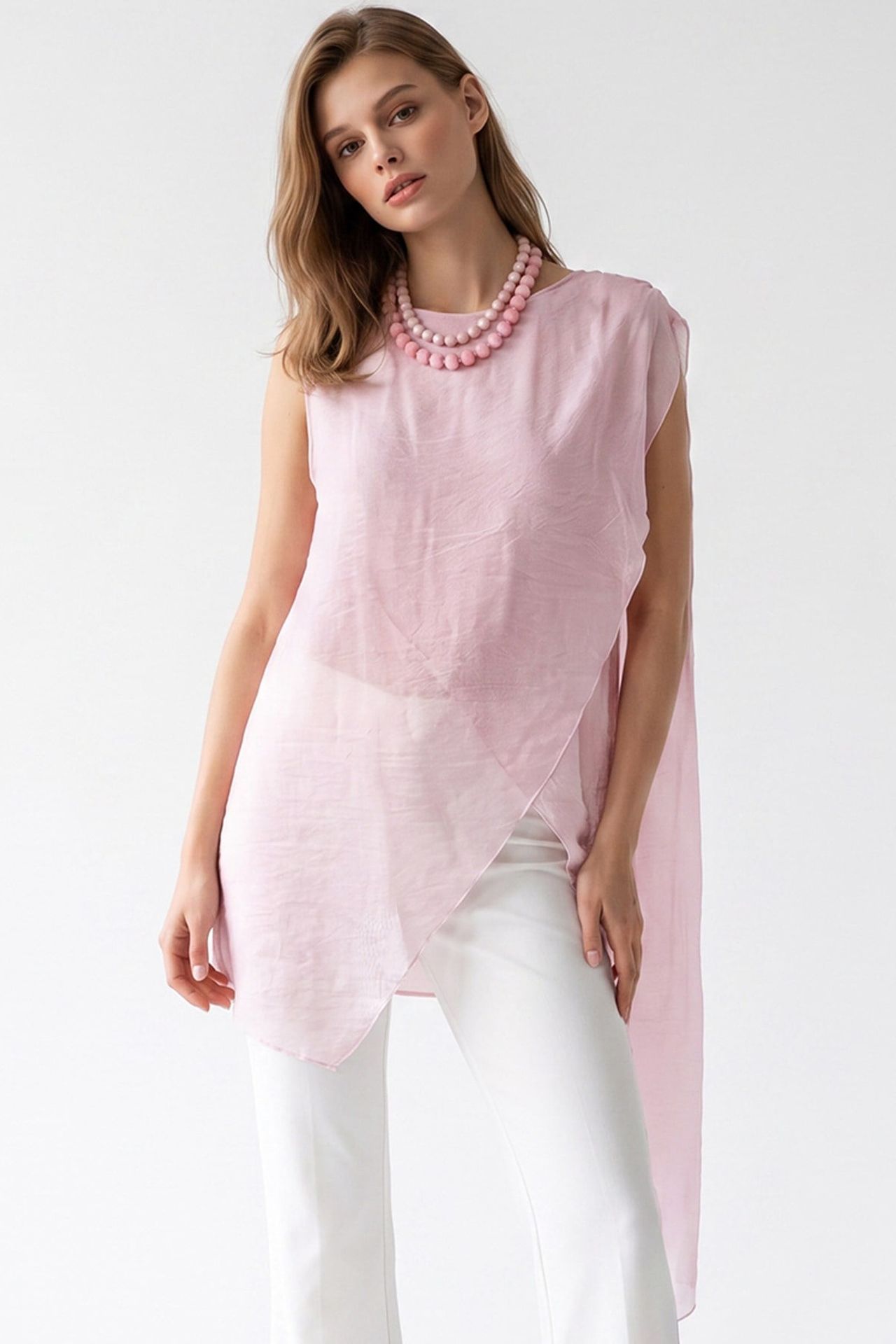 MIXRAY Long Chiffon Sleeveless Blouse 4