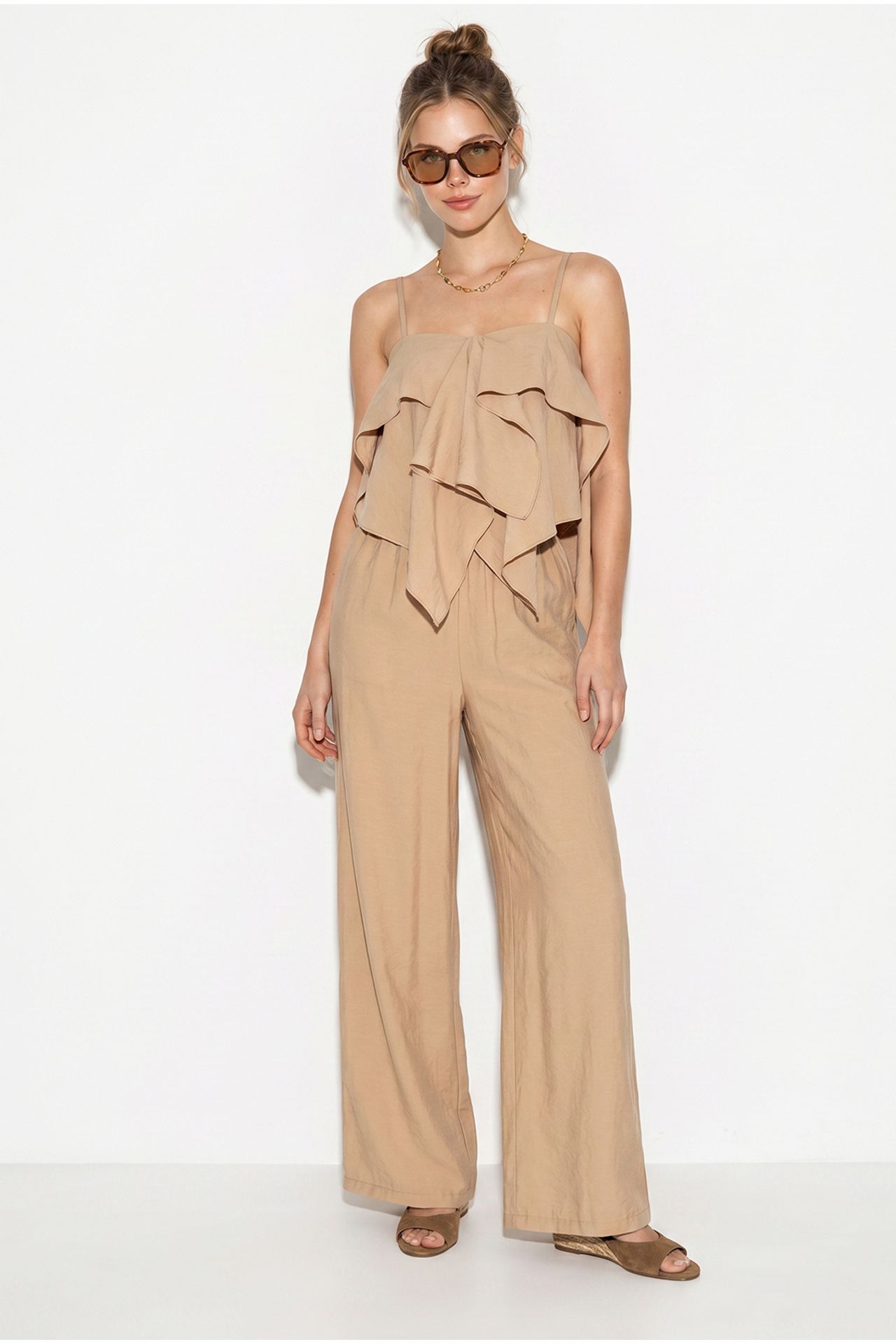 LUCCI Strapless Frilled Blouse And Wide-Leg Trousers Set 2