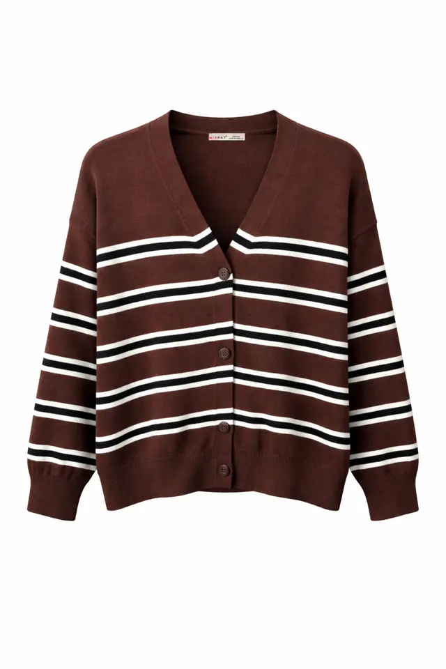 MIXRAY Women's Striped V-Neck Cardigan