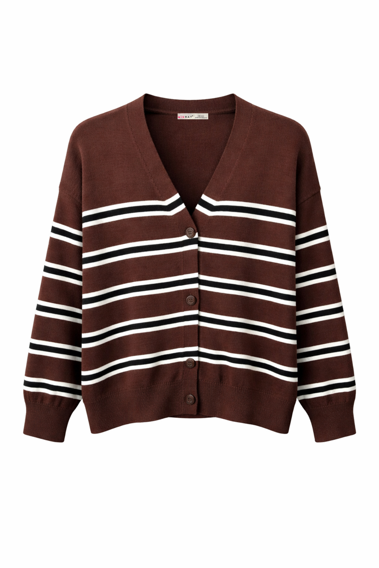 MIXRAY Women's Striped V-Neck Cardigan 1