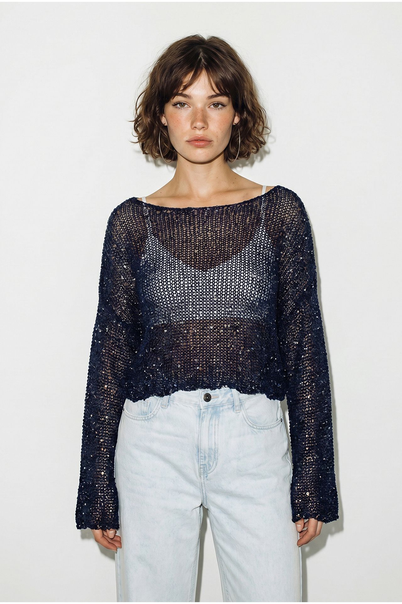 LUCCI Loose Sequin Knit Crop Top 4