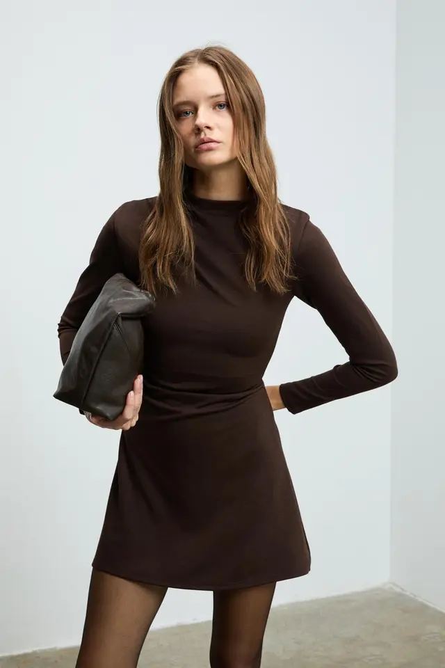 GRIMELANGE Pleated Crew Neck Mini Dress