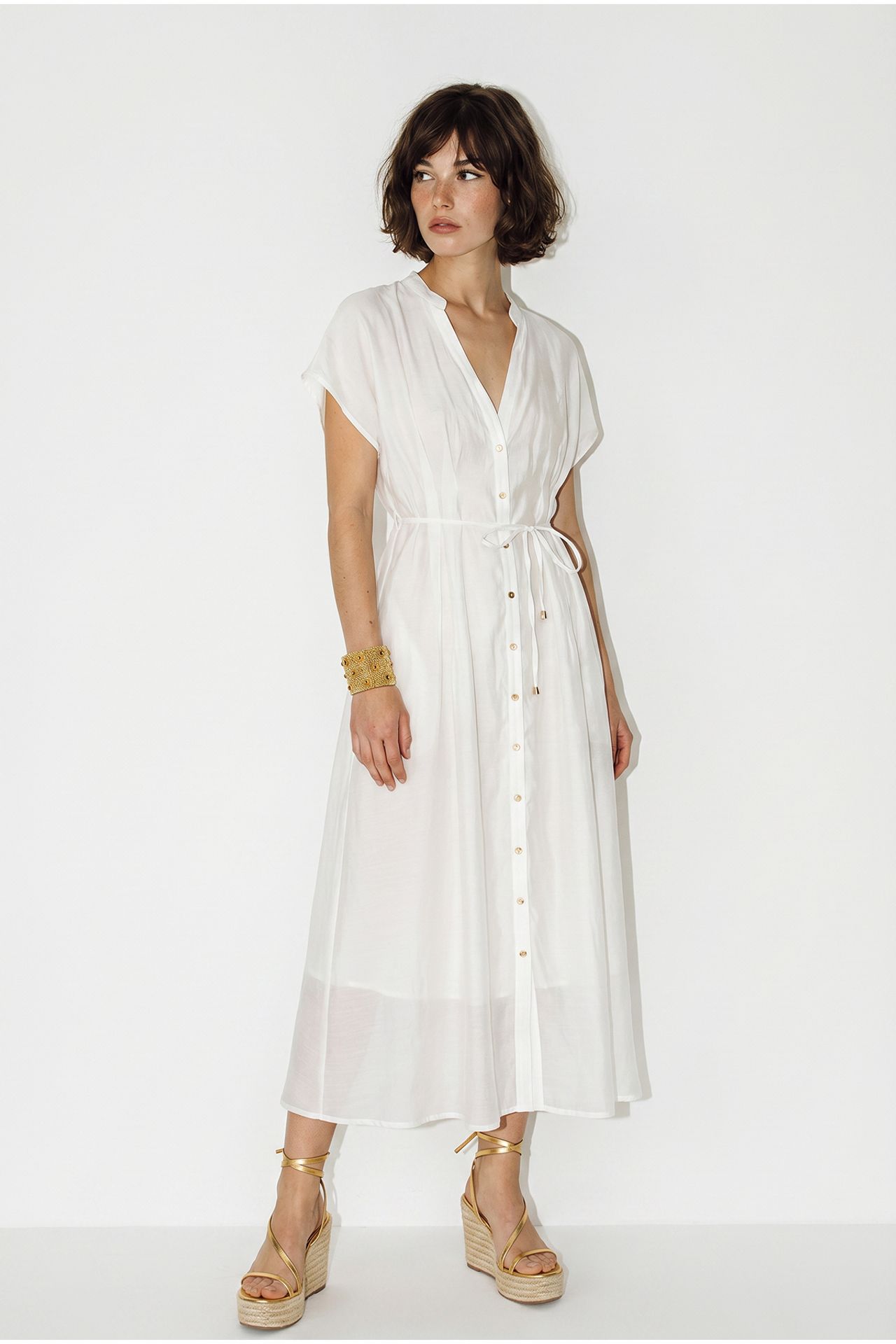 LUCCI A-line Midi Dress With V-neck And Buttons 2