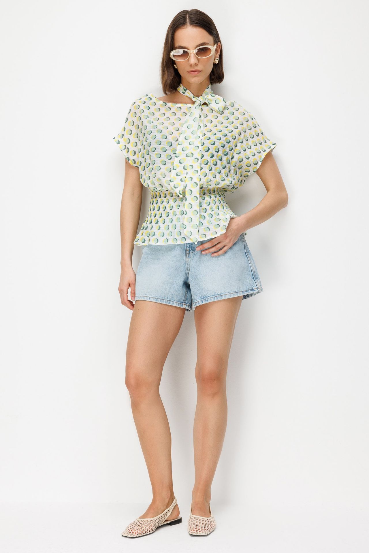 MIXRAY Choker Collar Polka Dot Blouse 2