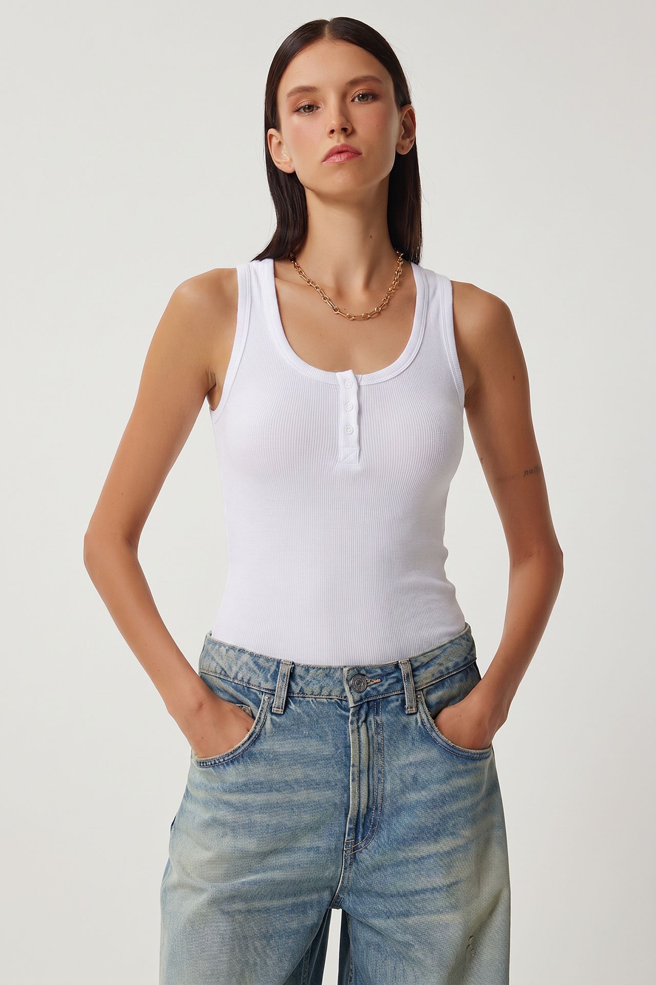 ISTANBUL Fitted Cotton-Blend Button Cami Top 2