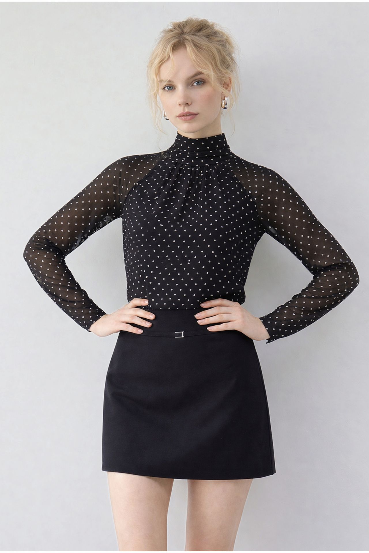 LUCCI Polka Dot Turtleneck Chiffon Blouse 2