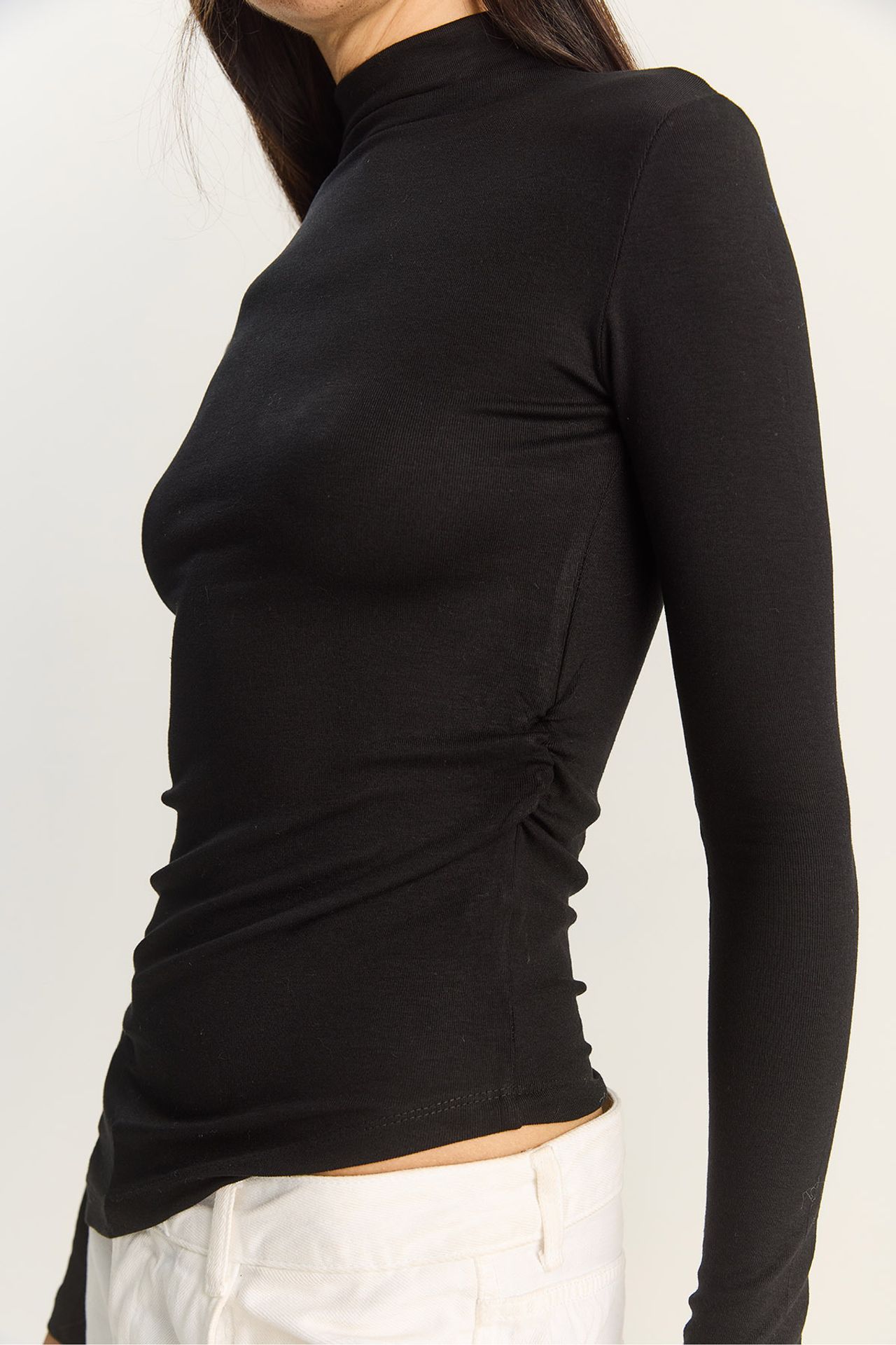 LUCCI Fitted Turtleneck Long Sleeve Blouse with Ruffle Detail 6