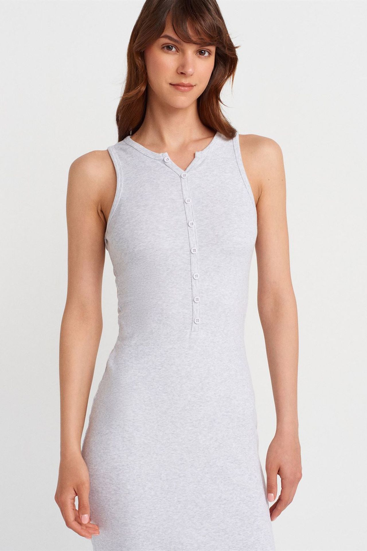 DILVIN Ribbed Cotton Blend Sleeveless Maxi Dress 4