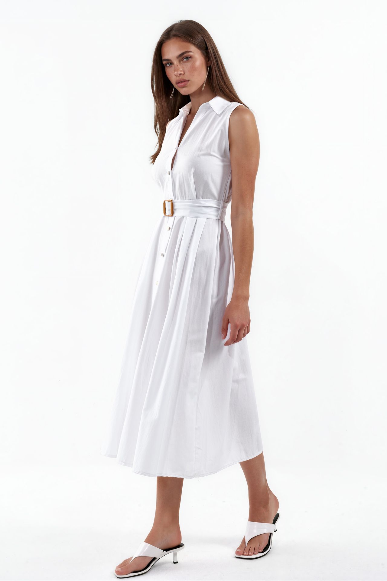 BUSEM Belted Sleeveless Poplin Shirt Midi Dress 2