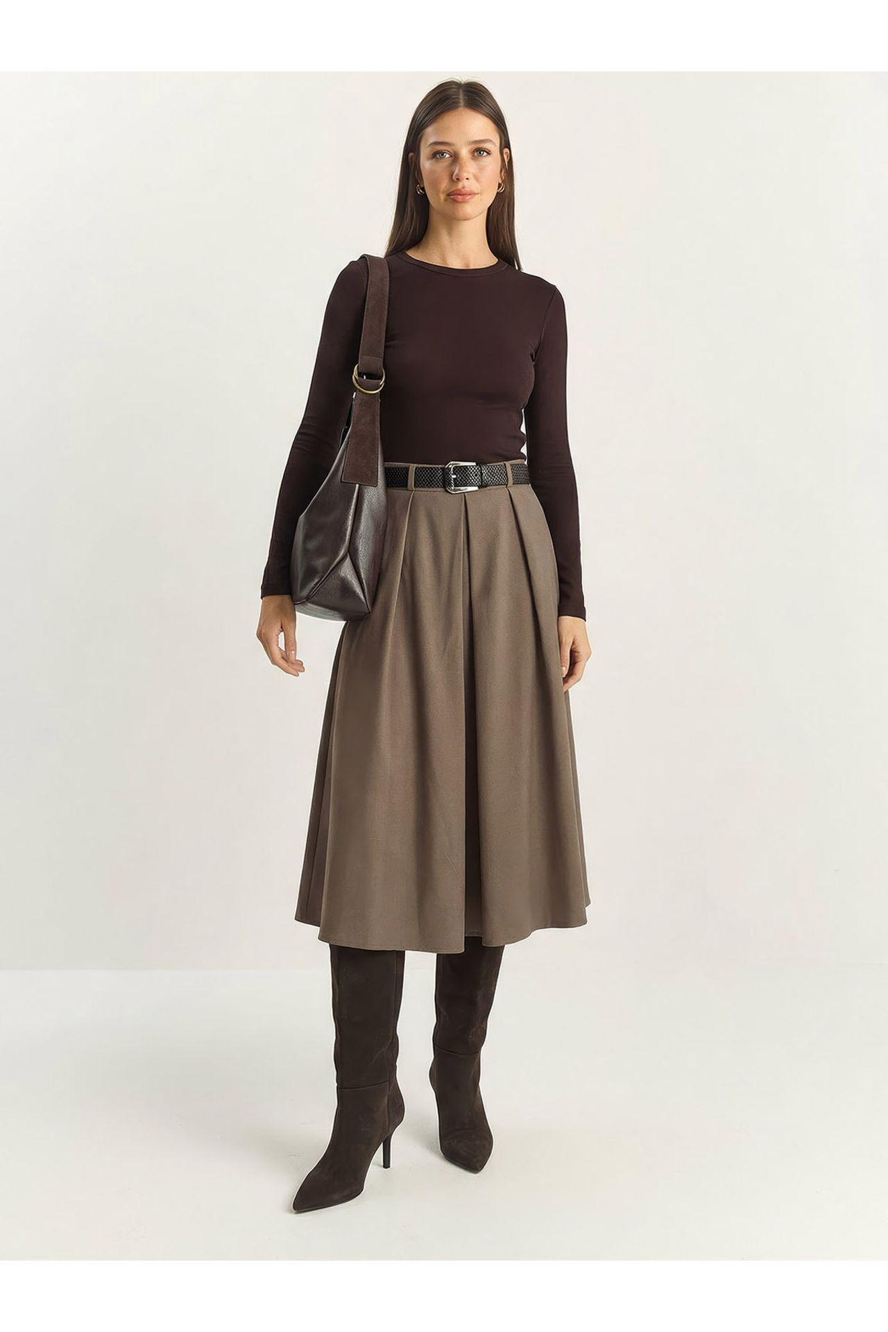 LUCCI High Waist Midi Skirt with Belt 2