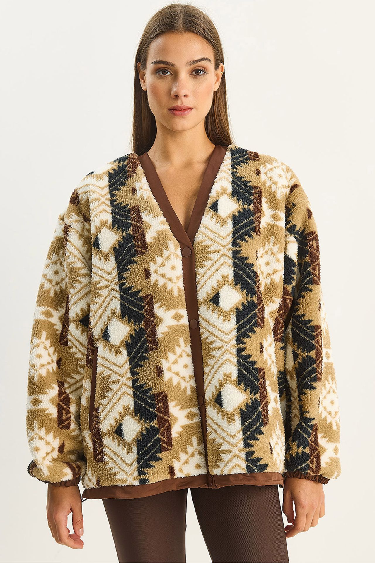 LUCCI Oversized Faux Fur Patterned Jacket