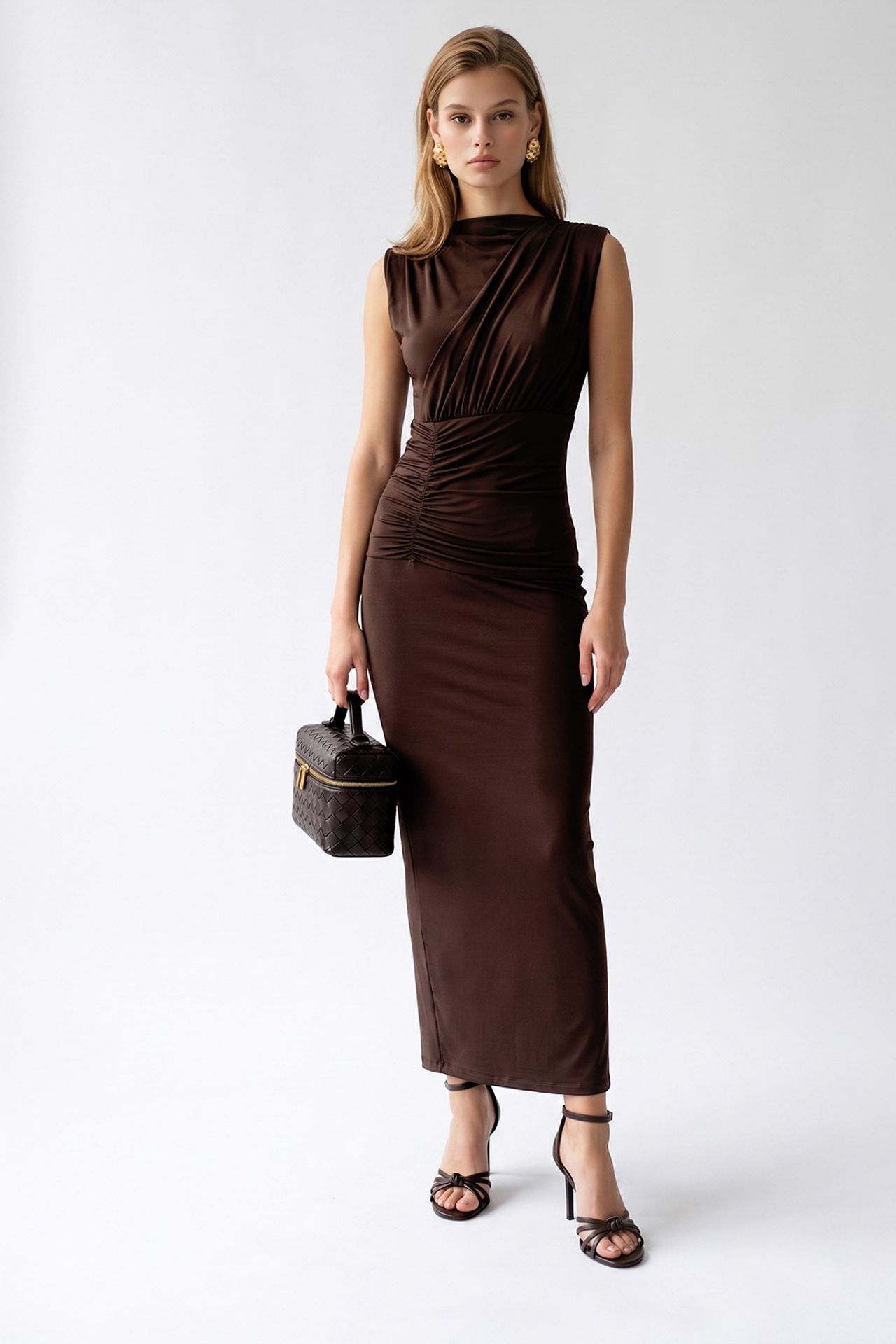 MIXRAY Sleeveless Bodycon Maxi Dress With Cowl Neck 1