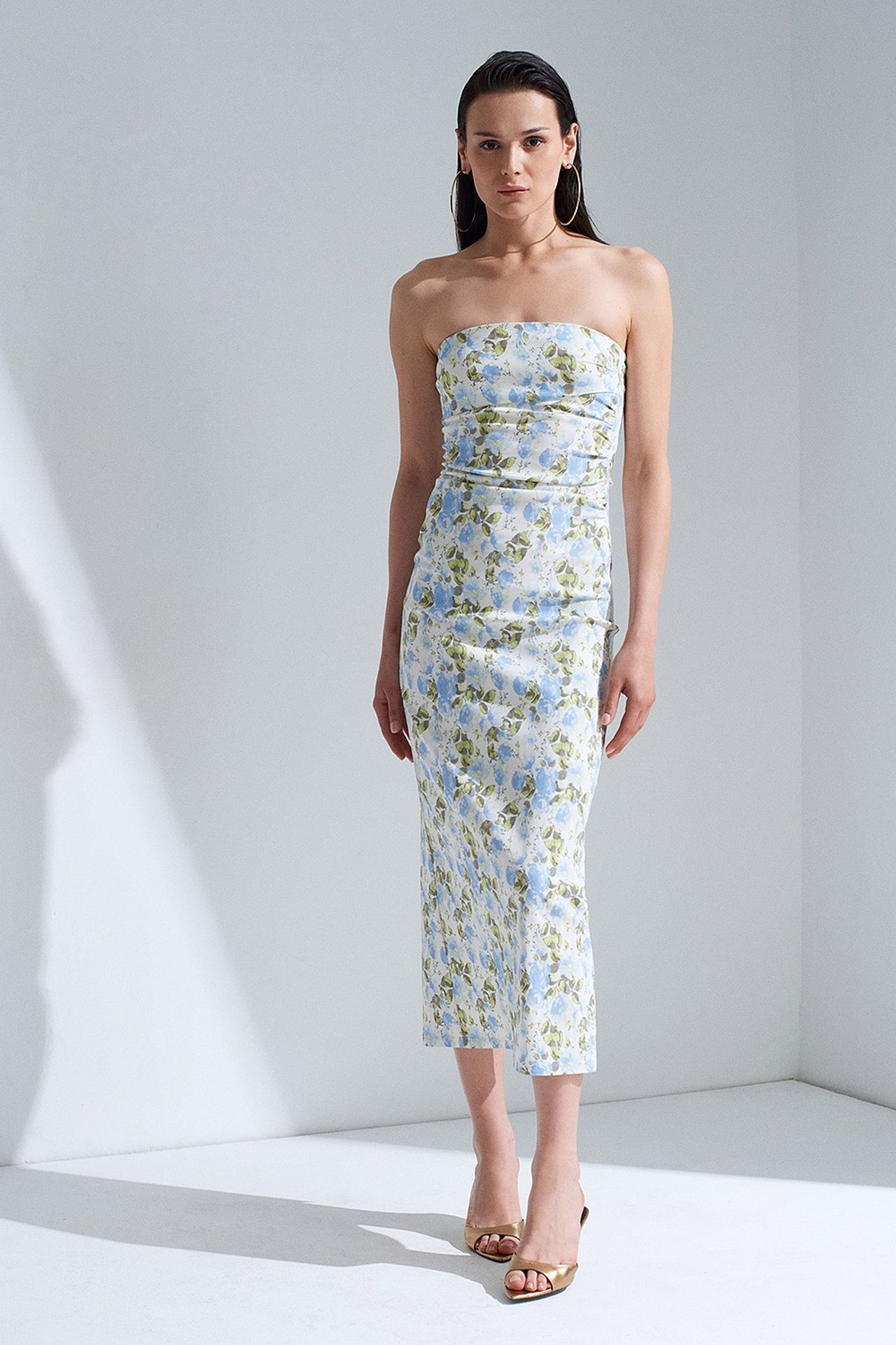 DILVIN Strapless Floral Midi Bodycon Dress 5
