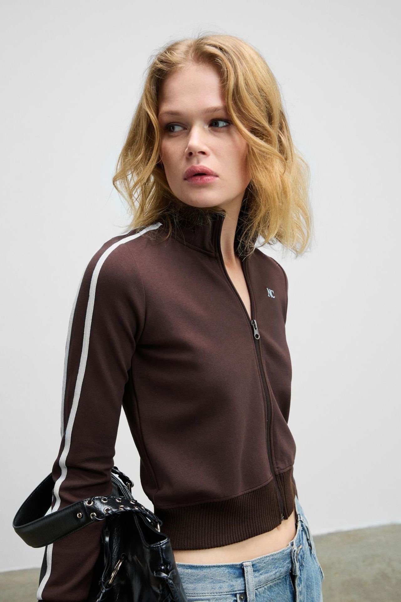 GRIMELANGE Striped Crop Zipper Sweatshirt 3