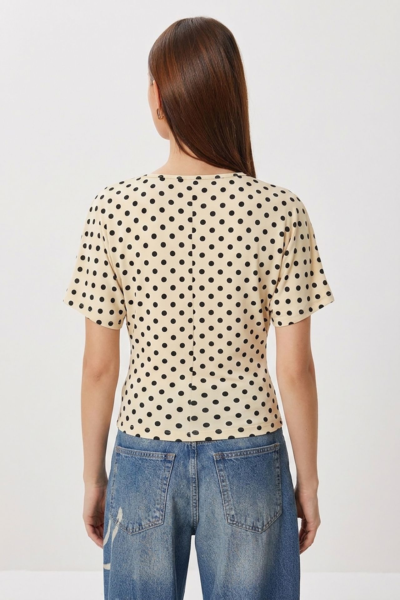 ISTANBUL Cotton Polka Dot Boat Neck Blouse 4